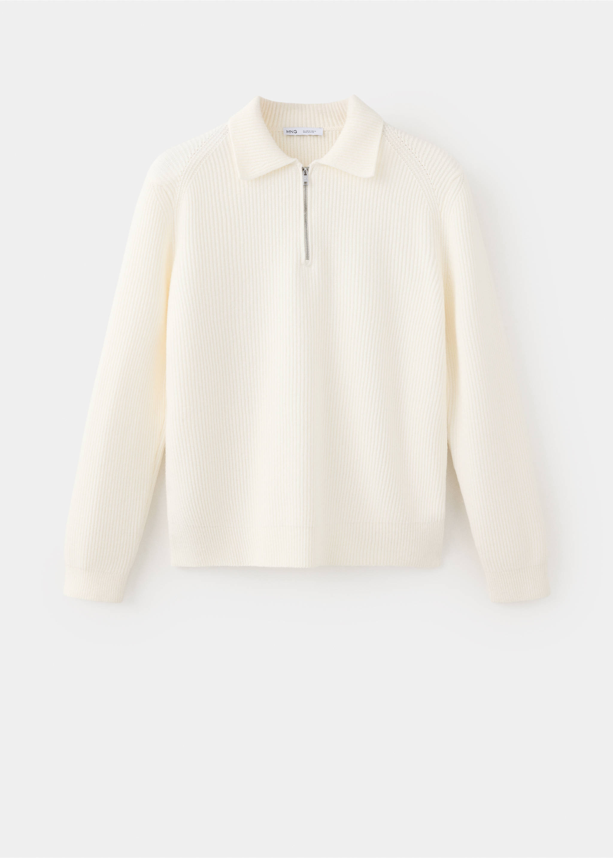 Polo en jersey, mélange laine et coton, côtelé - Article sans modèle, Blanc cassé. Ref: 37087915-00.