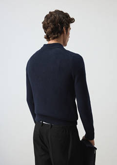 Ribbed wool-cotton blend polo shirt — Navy 3
