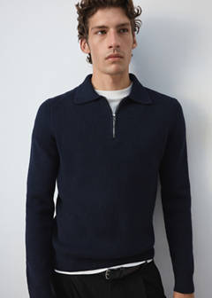 Ribbed wool-cotton blend polo shirt — Navy 4