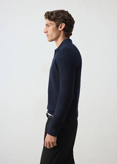 Ribbed wool-cotton blend polo shirt — Navy 5