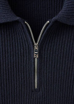 Ribbed wool-cotton blend polo shirt — Navy 8