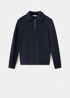 Ribbed wool-cotton blend polo shirt — Navy 7