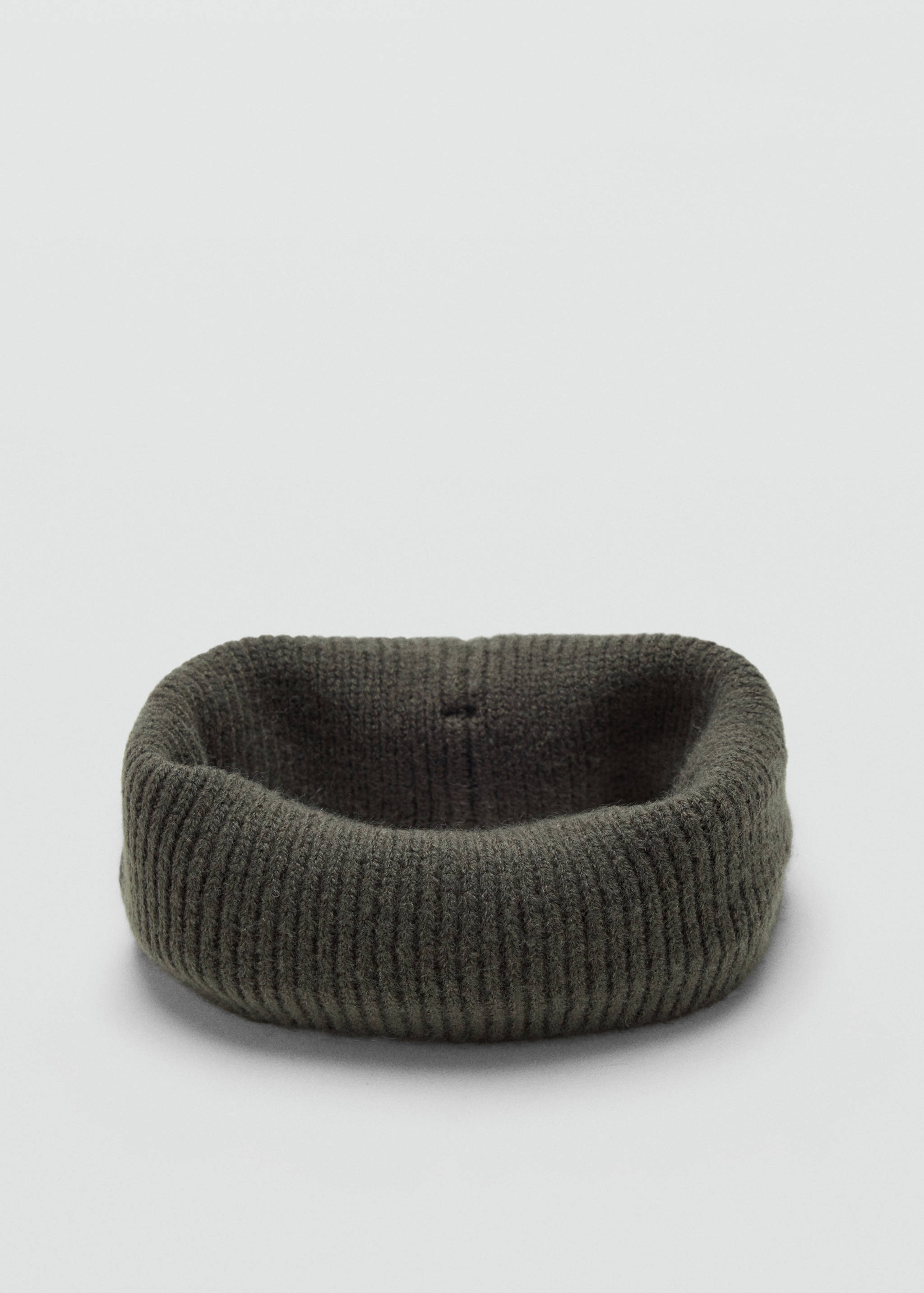 Dark green knitted kids' circular scarf with a thick ribbed texture.