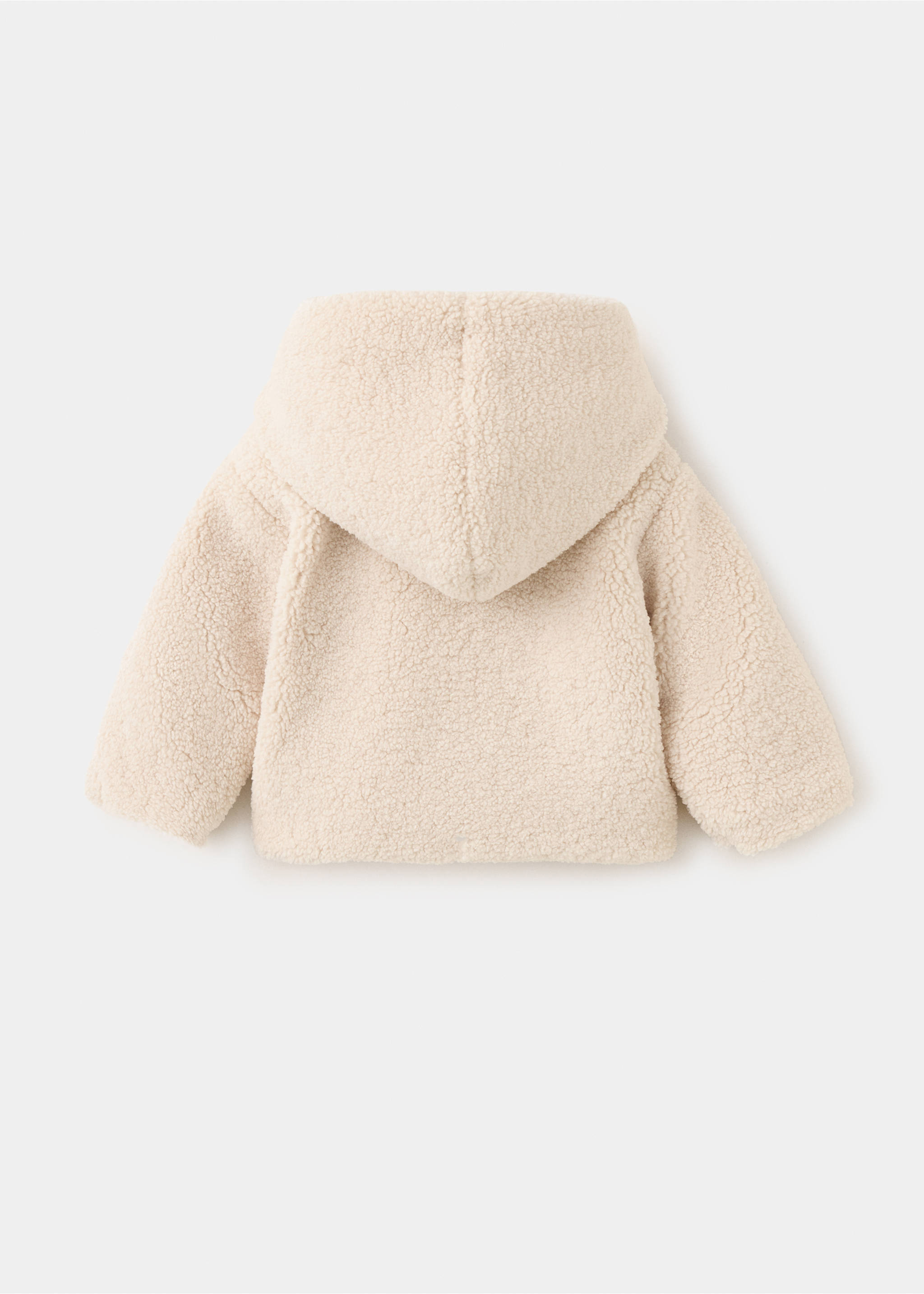 Cream faux-shearling children's coat with a hood, back view., Ecru. Ref: 37087917-00.
