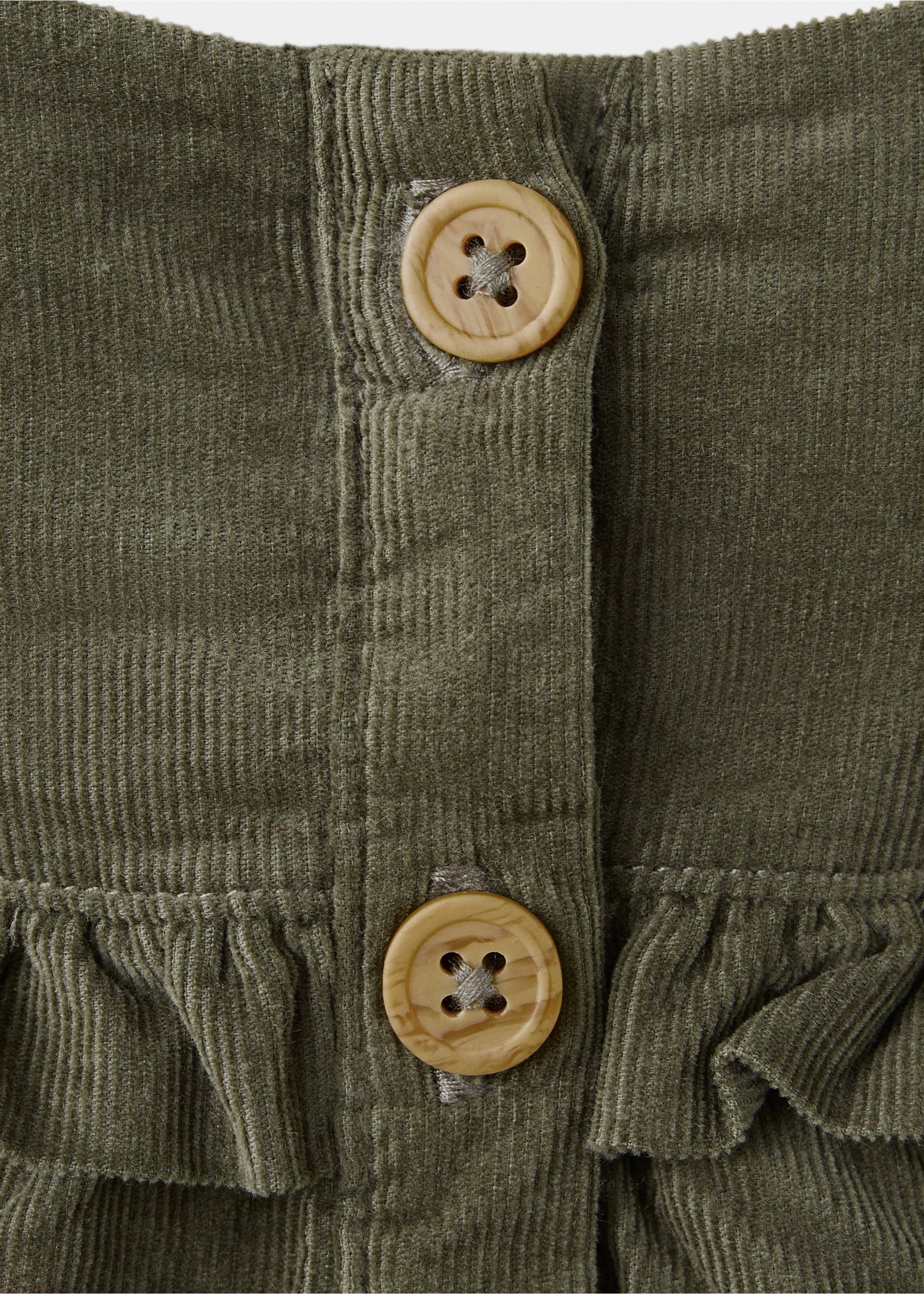 Corduroy dress with ruffle detail - Details of the article 8, Khaki. Ref: 37087918-00.