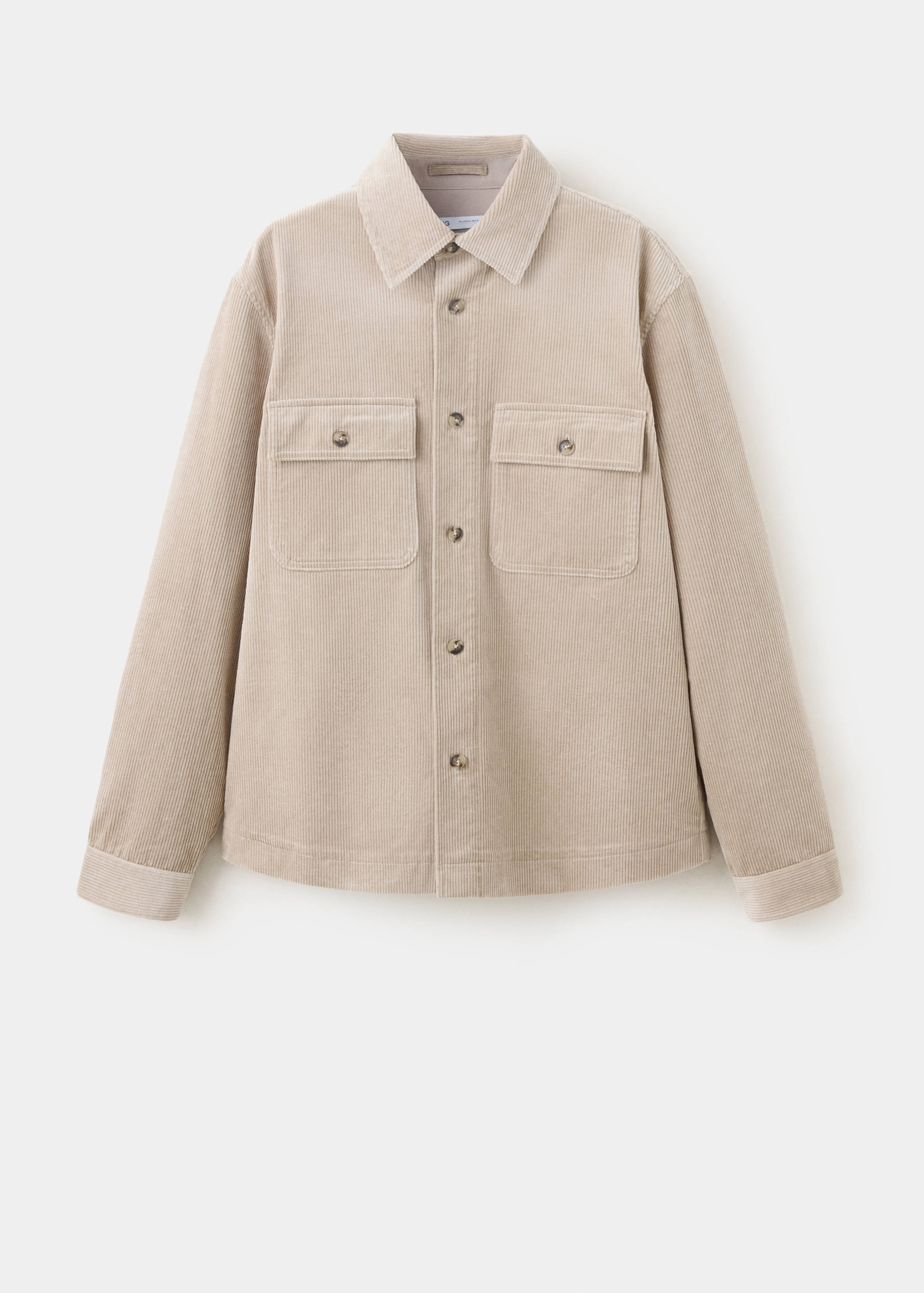 Light beige corduroy overshirt with a classic collar, chest pockets, and button fastening.