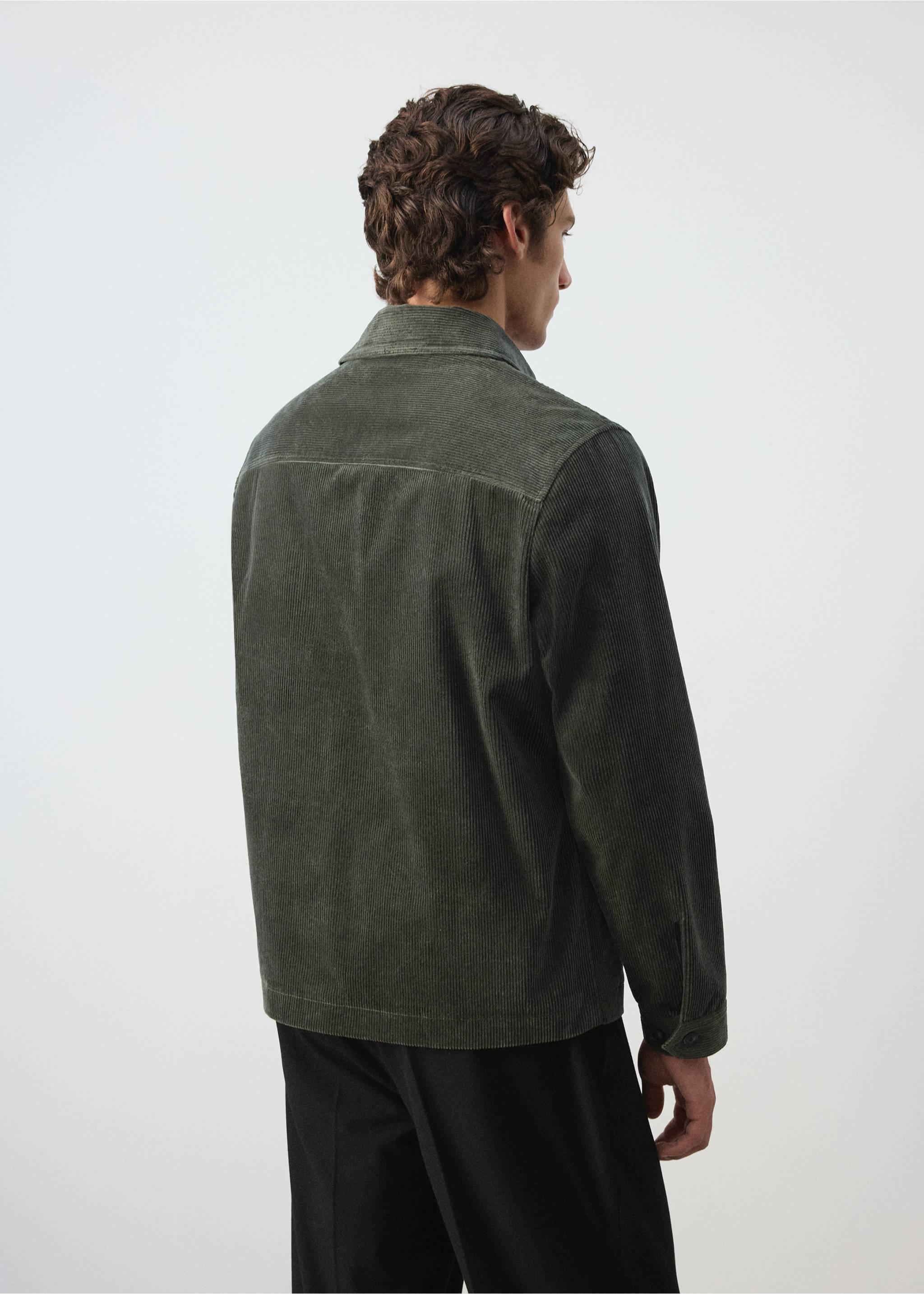 Back view of a dark green corduroy overshirt., Dark Green. Ref: 37087920-00.