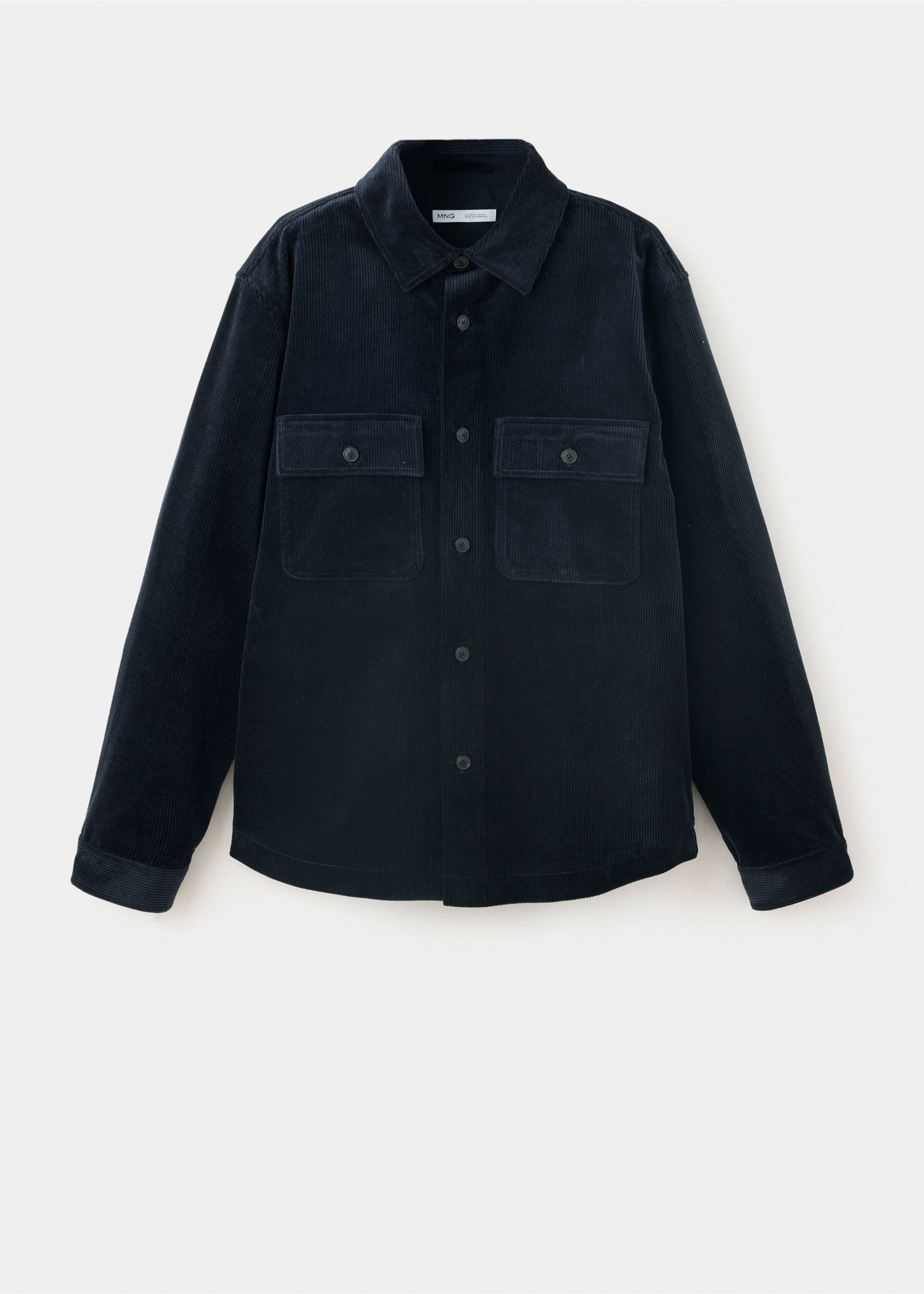Dark navy blue corduroy overshirt with chest pockets and a classic collar., Navy. Ref: 37087920-00.