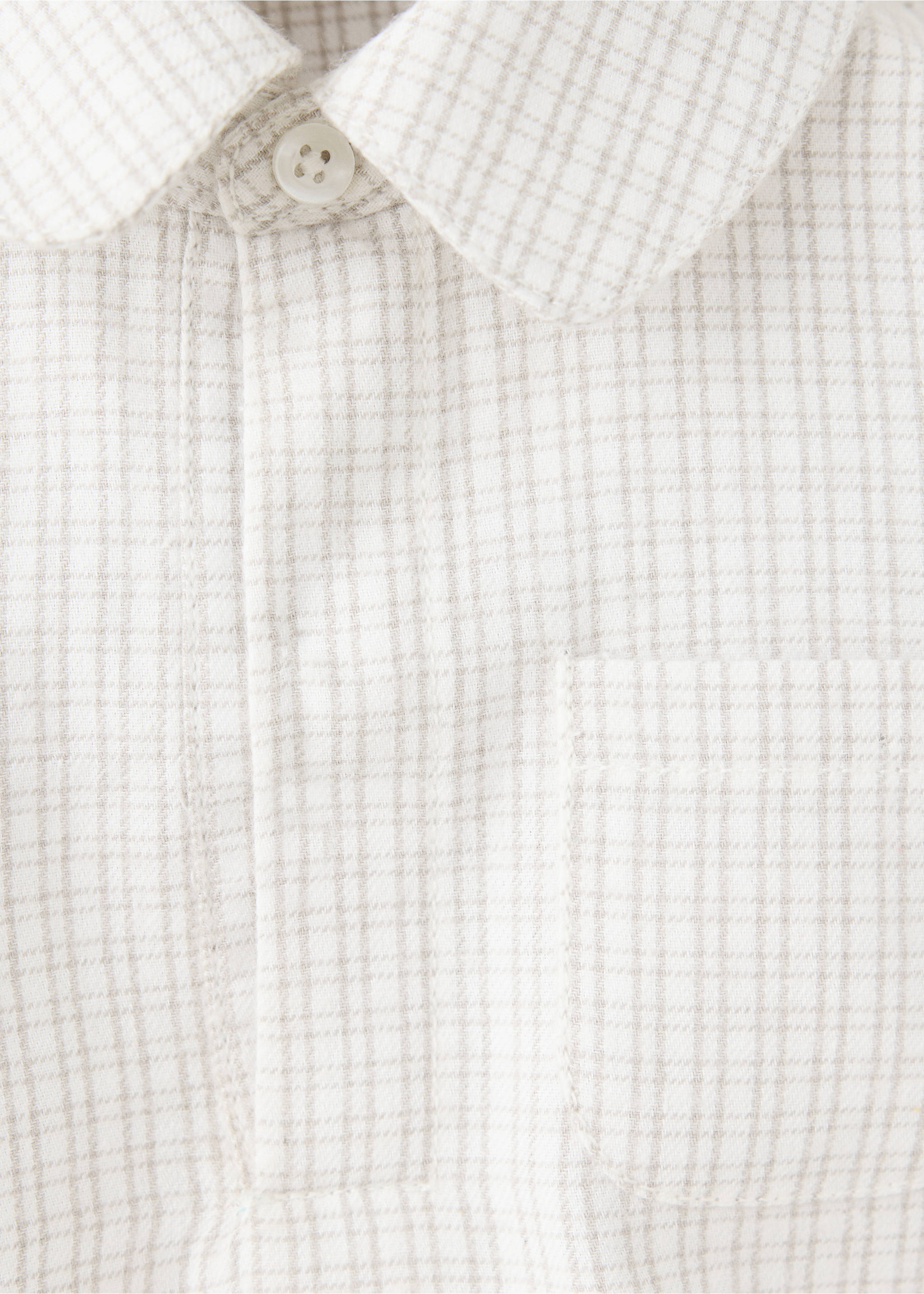 Beige and white checked kids' shirt detail with a collar and chest pocket., Off White. Ref: 37087925-00.