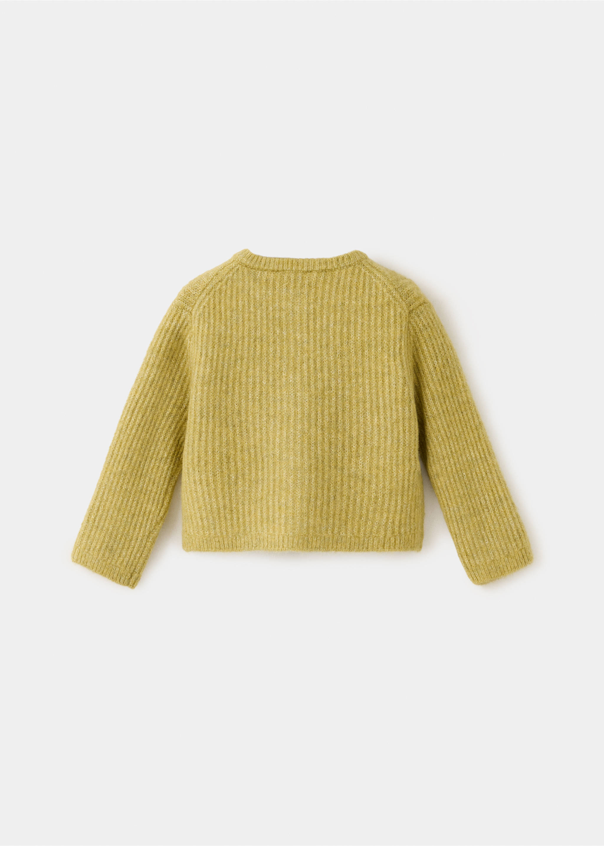 Back view of a yellow-green ribbed knit children's cardigan., Lime. Ref: 37087927-00.