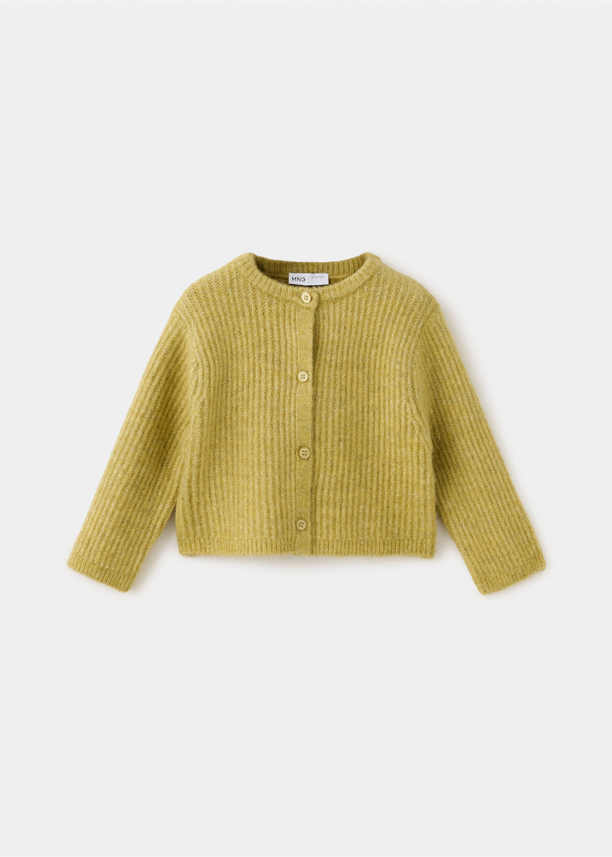 Green ribbed knit cardigan with long sleeves and front button fastening., Lime. Ref: 37087927-00.
