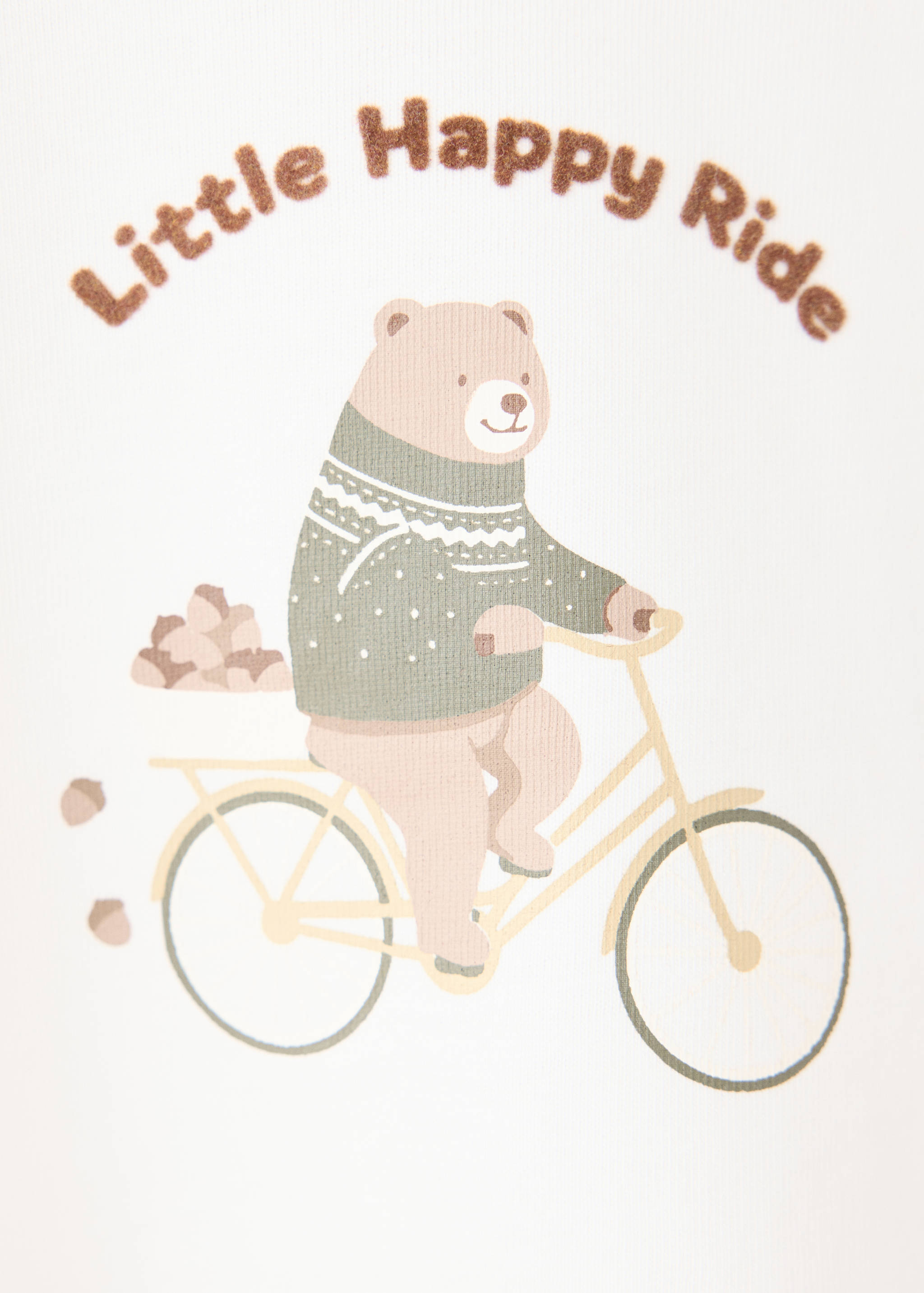 Kids white T-shirt with a bear graphic print and brown textured text.