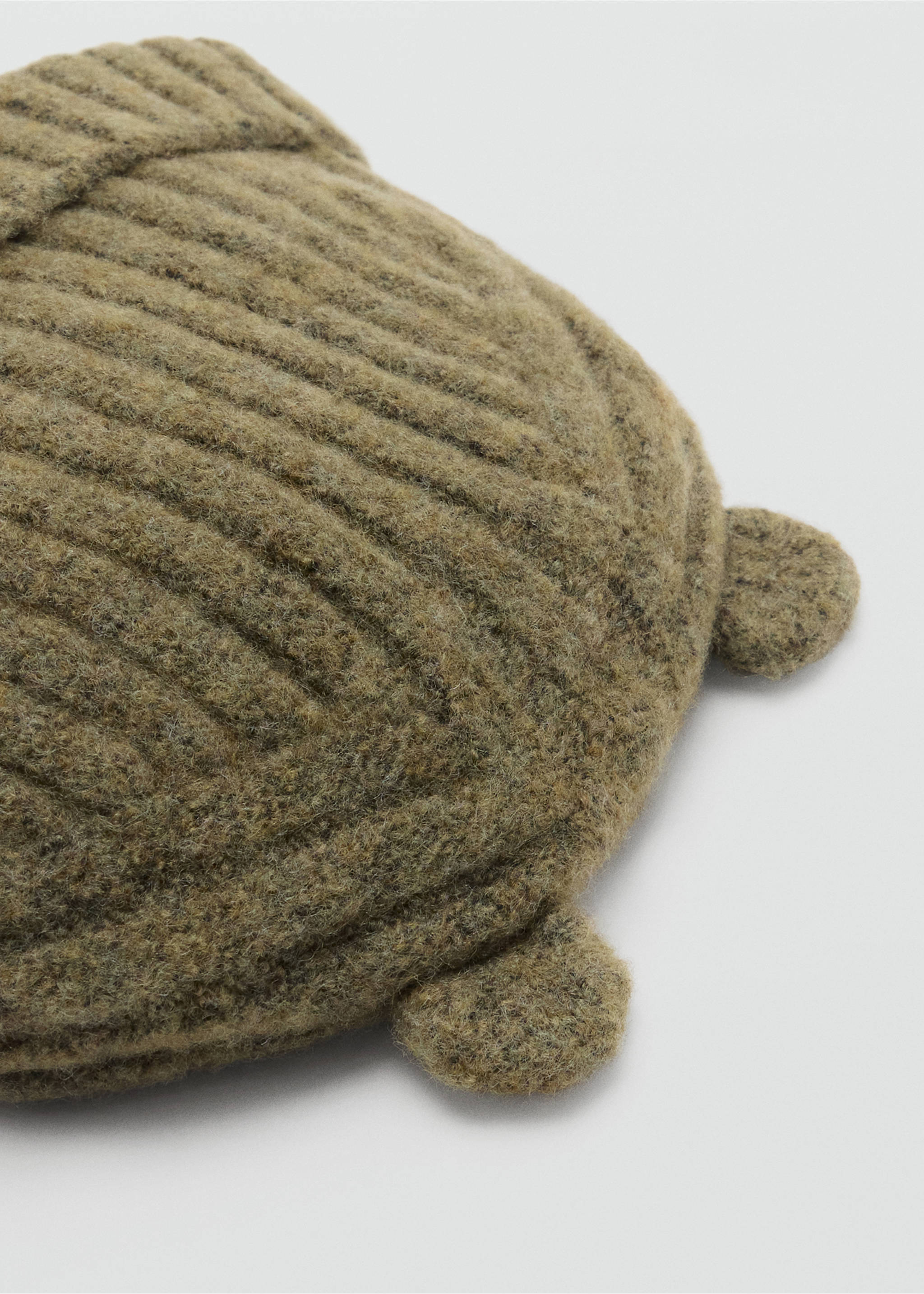 Khaki green ribbed kids beanie with decorative side ears., Khaki. Ref: 37087936-00.