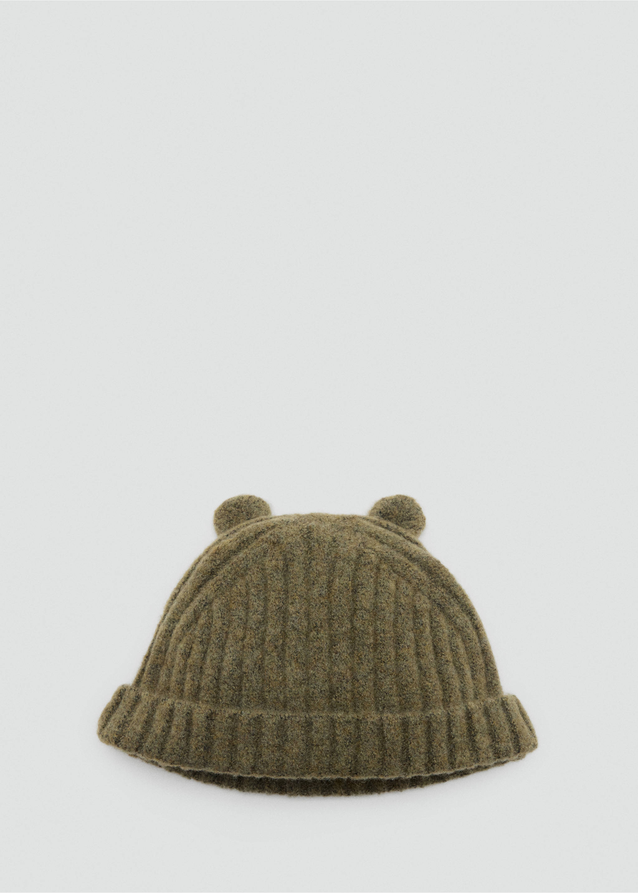 Olive green ribbed knit beanie hat for kids with small ears on top., Khaki. Ref: 37087936-00.