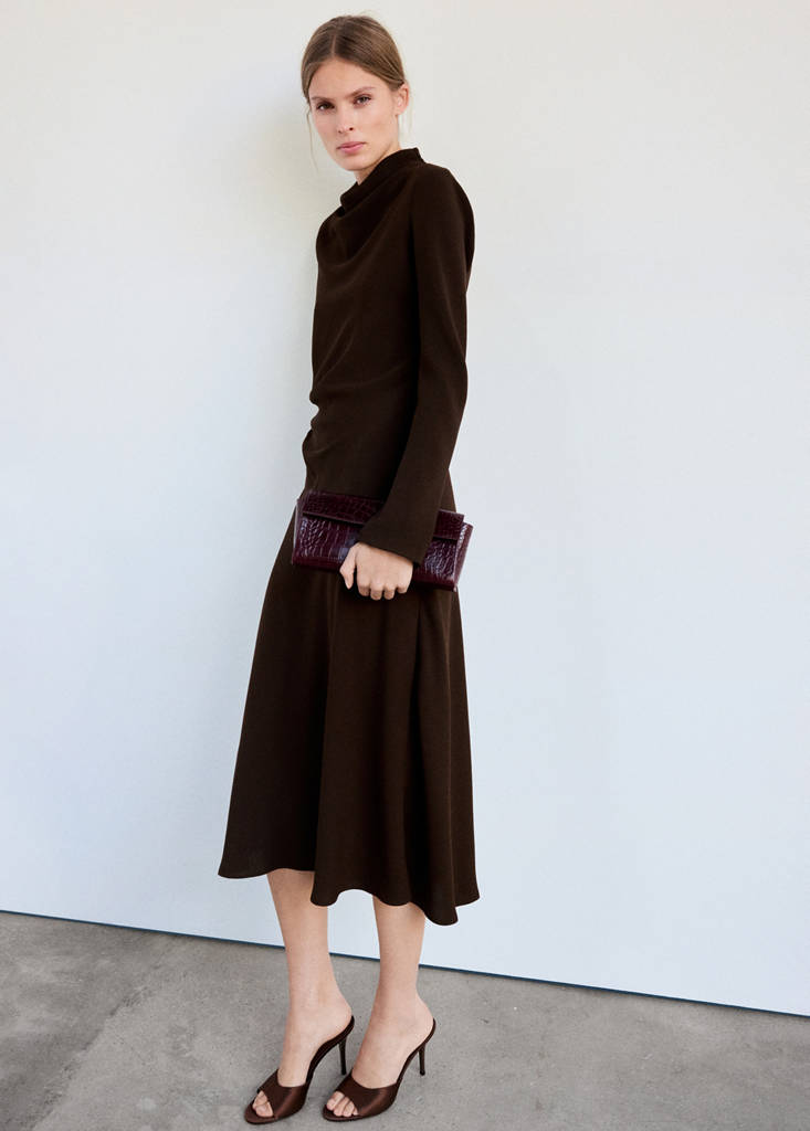 Draped dress with perkins collar thumbnail 2