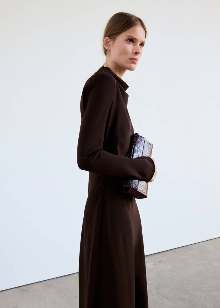 Draped dress with perkins collar - angle 1