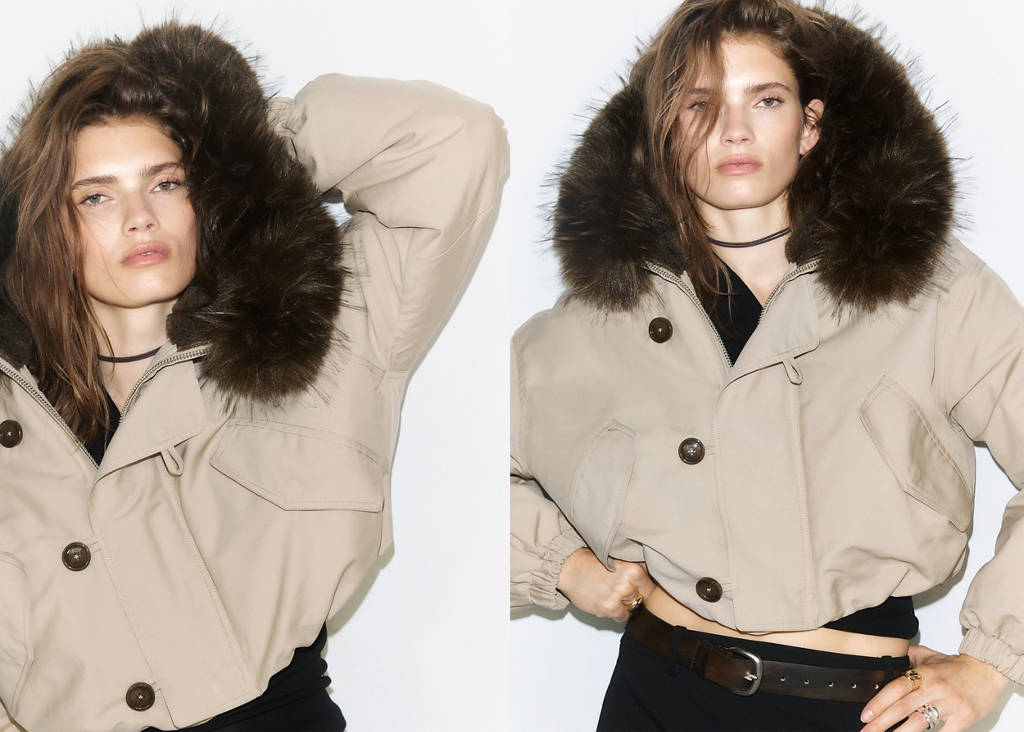 Padded jacket with fur-effect collar by Mango
