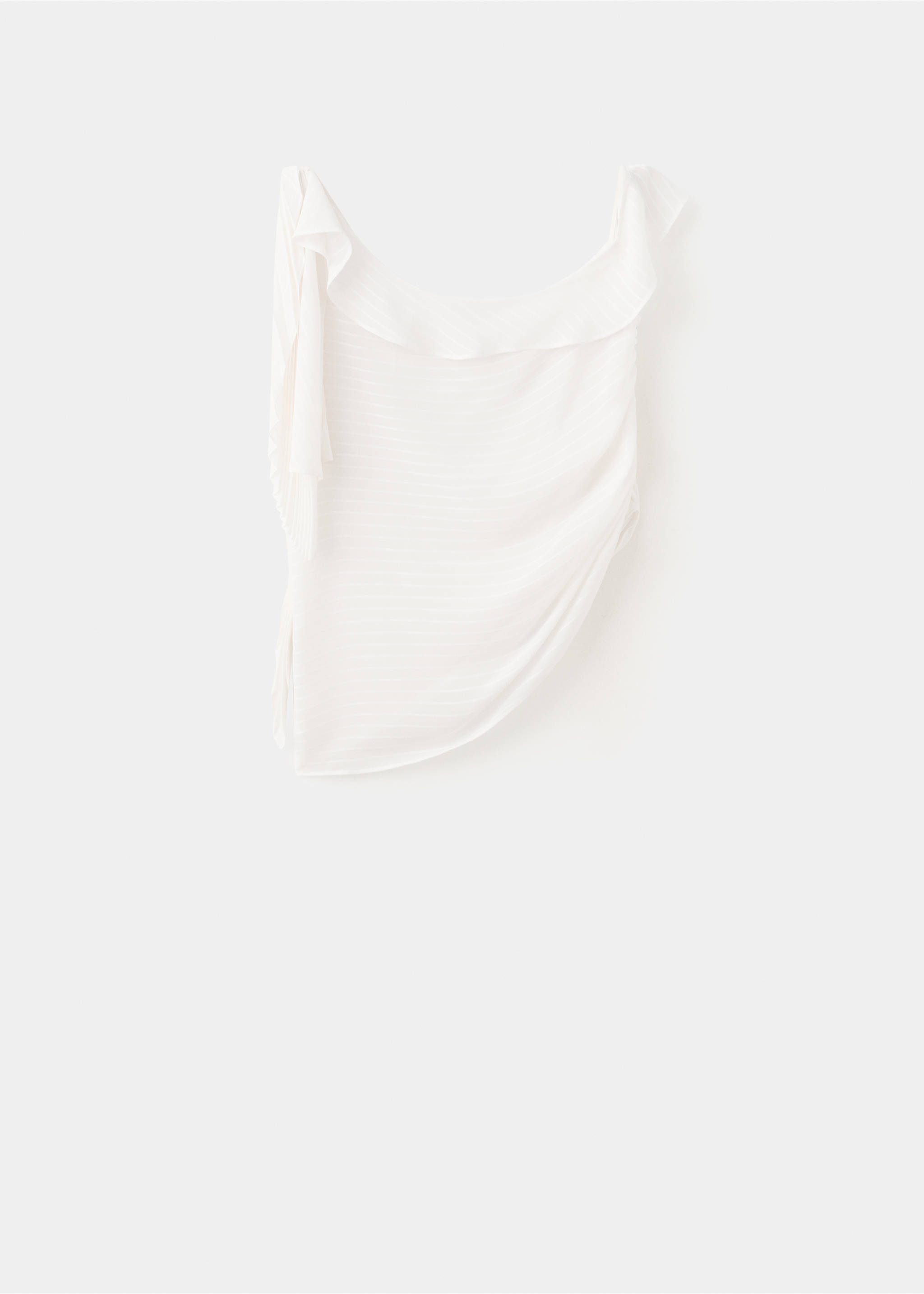 White off-the-shoulder top with a ruffled neckline and draped texture., Ecru. Ref: 37087939-00.
