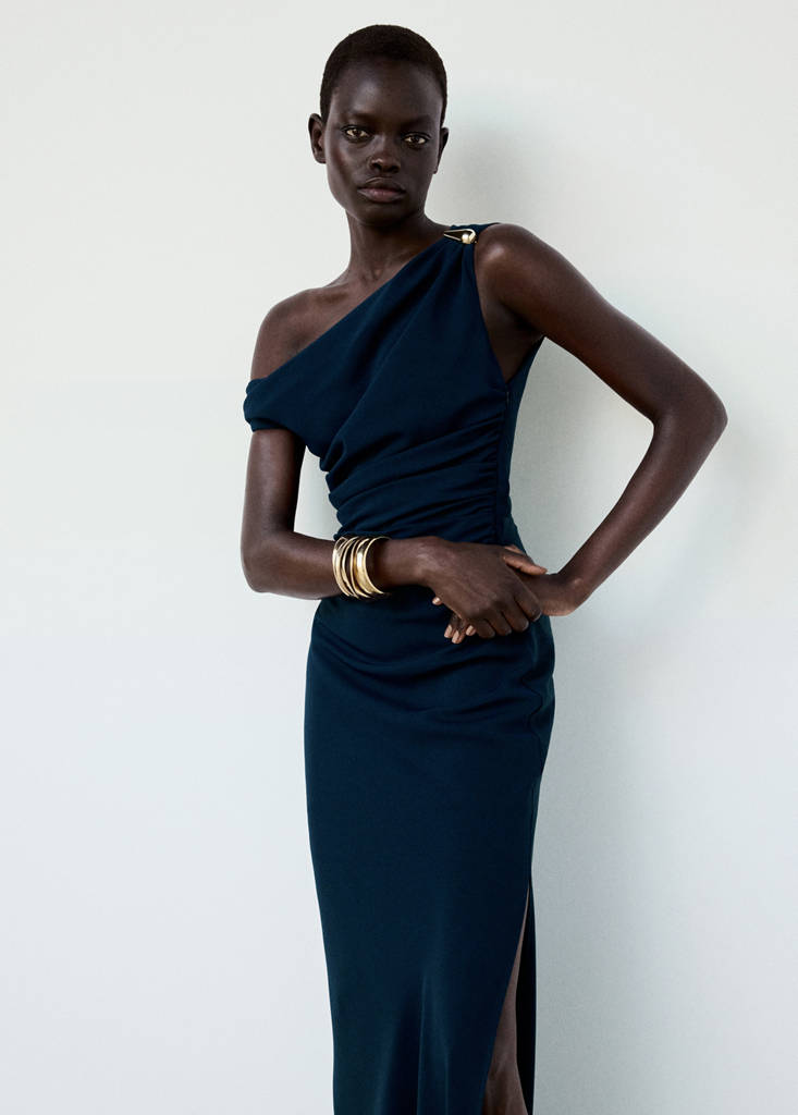 Draped Dress With Brooch