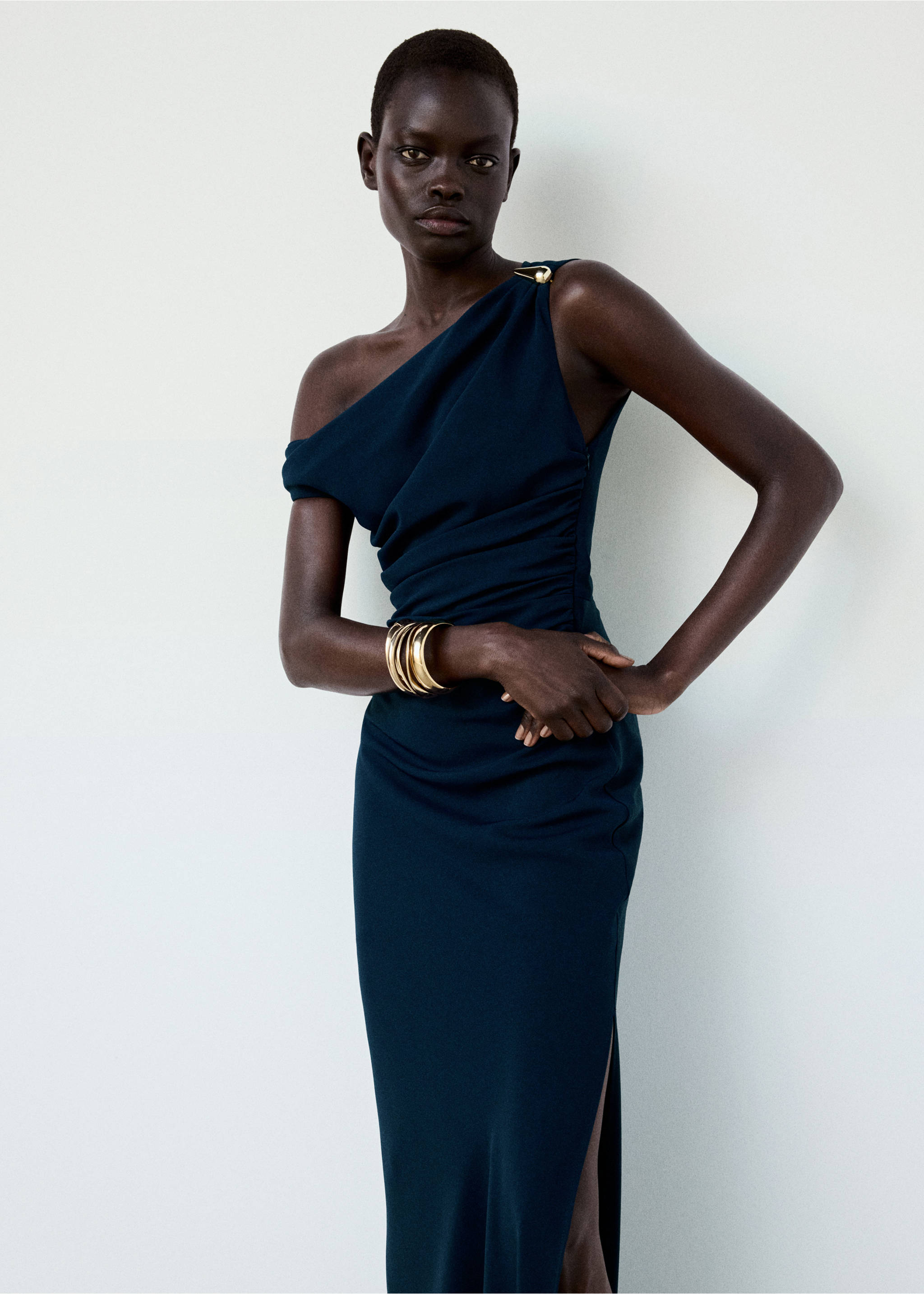 Draped dress with brooch - Medium plane, Dark Navy. Ref: 37087941-00.