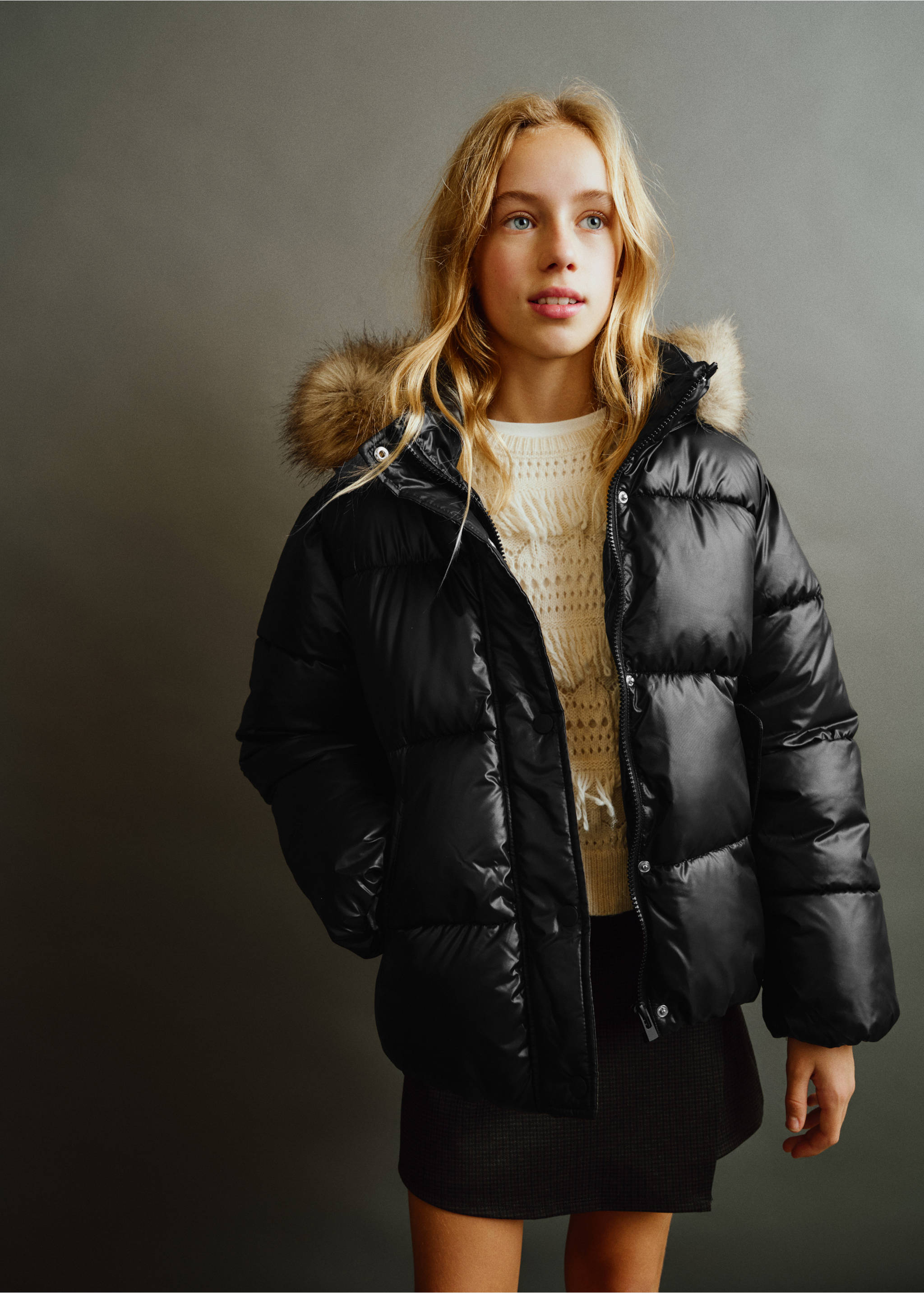 Shiny quilted anorak - Medium plane, Black. Ref: 37088261-00.