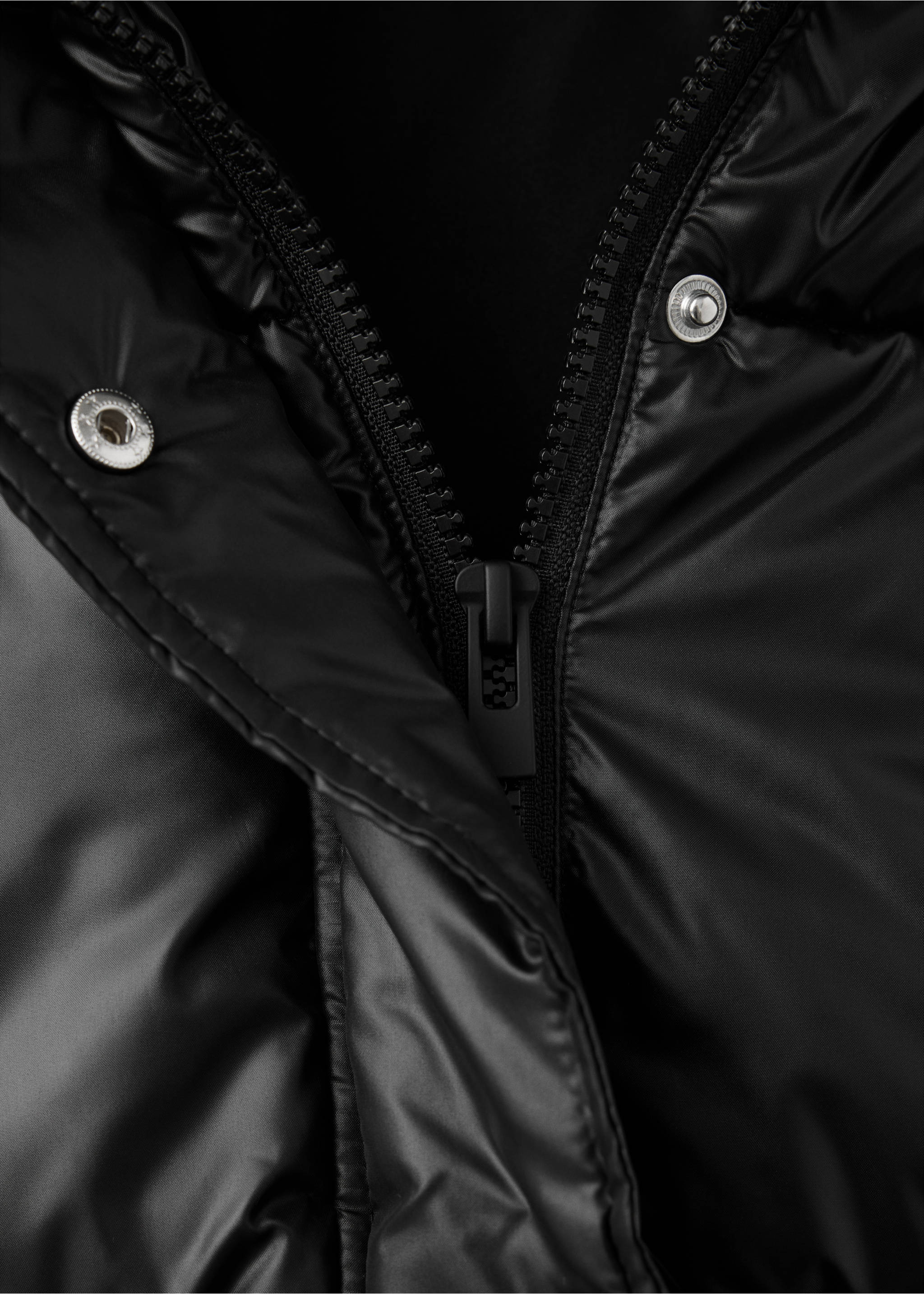 Shiny quilted anorak - Details of the article 8, Black. Ref: 37088261-00.