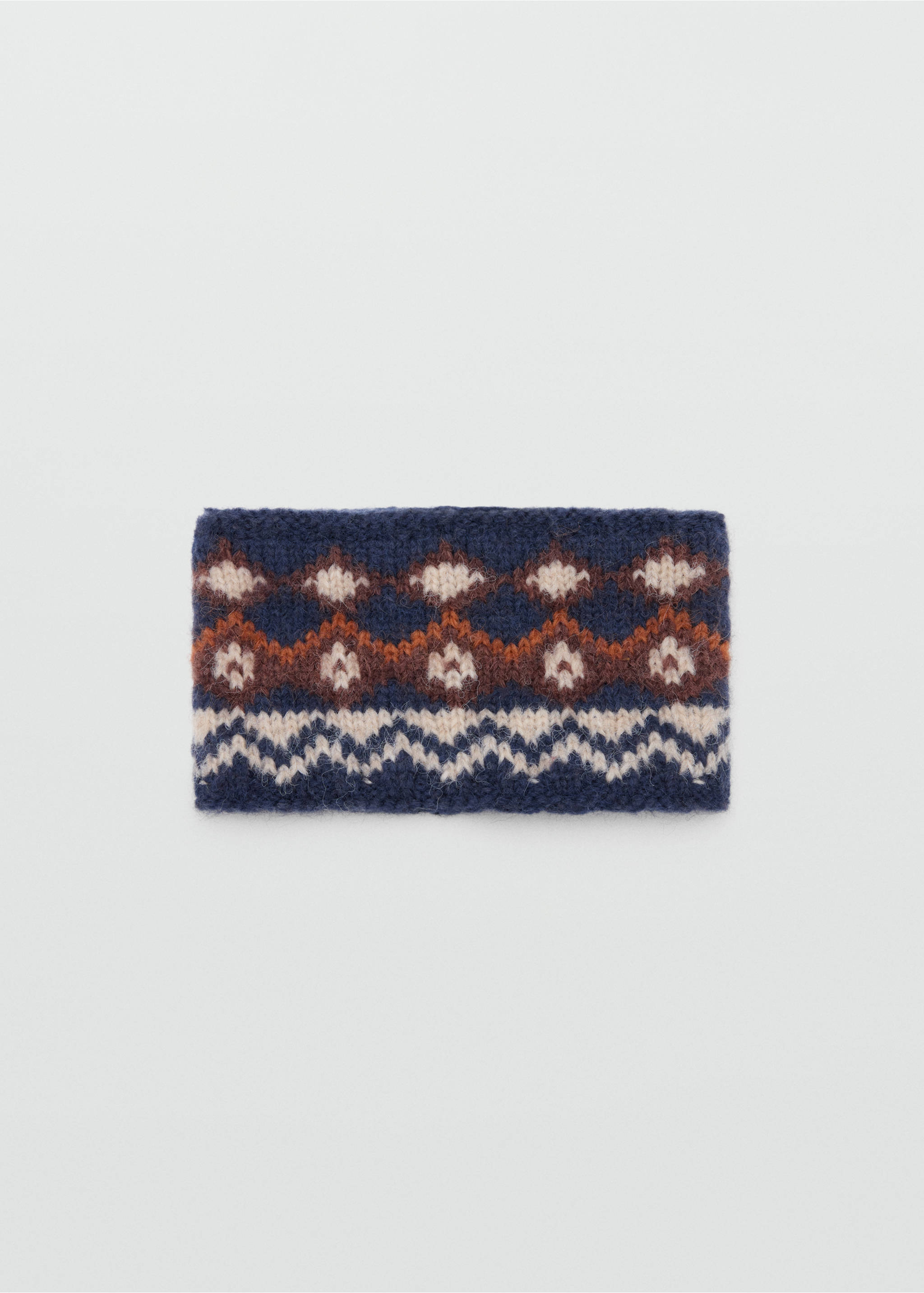 Navy blue kids knitted scarf with a cream, brown, and orange Fair Isle pattern., Navy. Ref: 37088264-00.