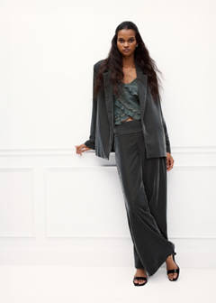 Straight velvet trousers — Dark Silver 2