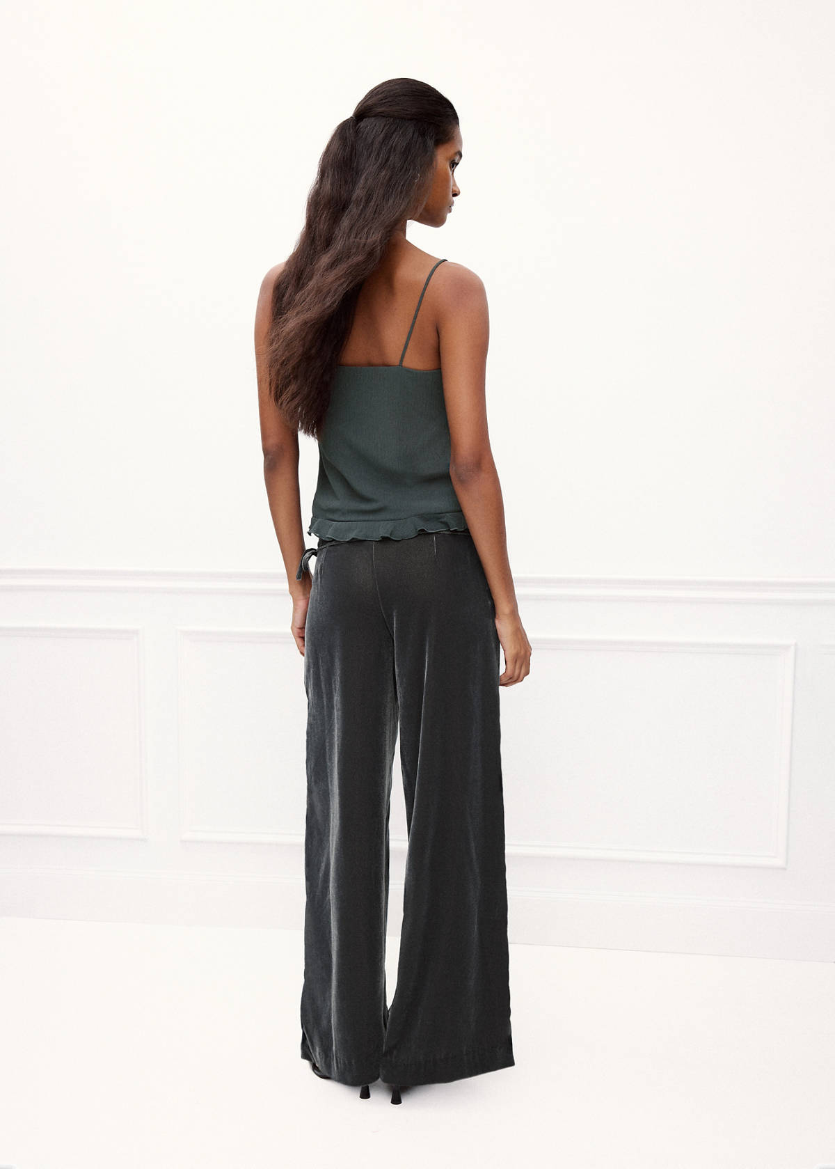 Straight velvet trousers — Dark Silver
