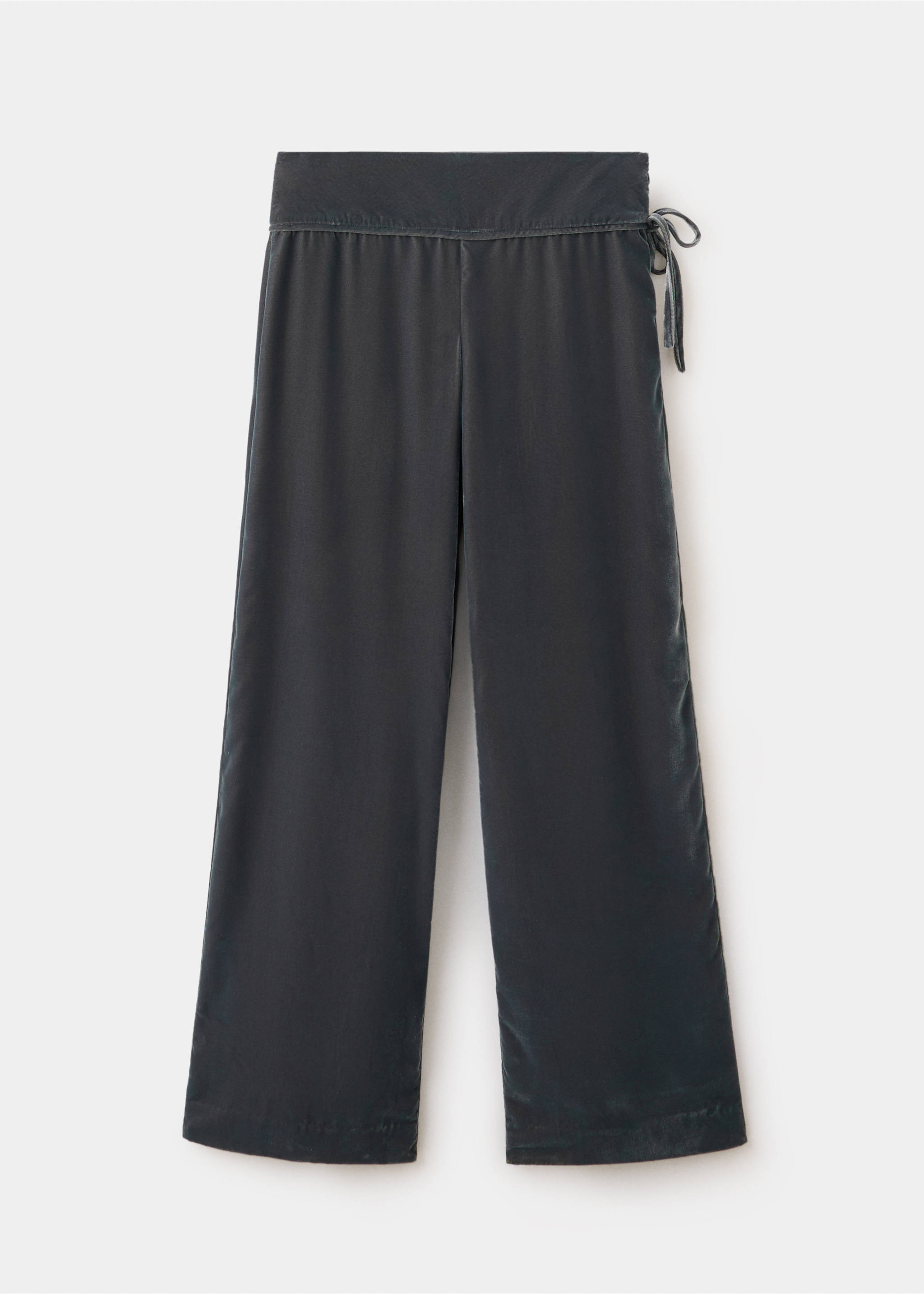 Dark grey velvet wide-leg trousers with a side tie closure., Dark Silver. Ref: 37088267-00.