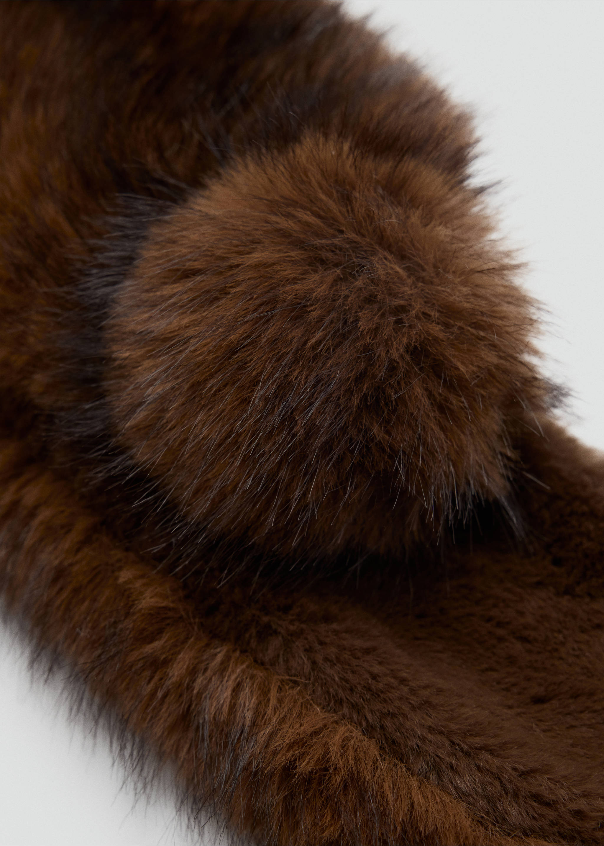 Brown faux-fur scarf with a fluffy pom-pom detail., Brown. Ref: 37088268-00.