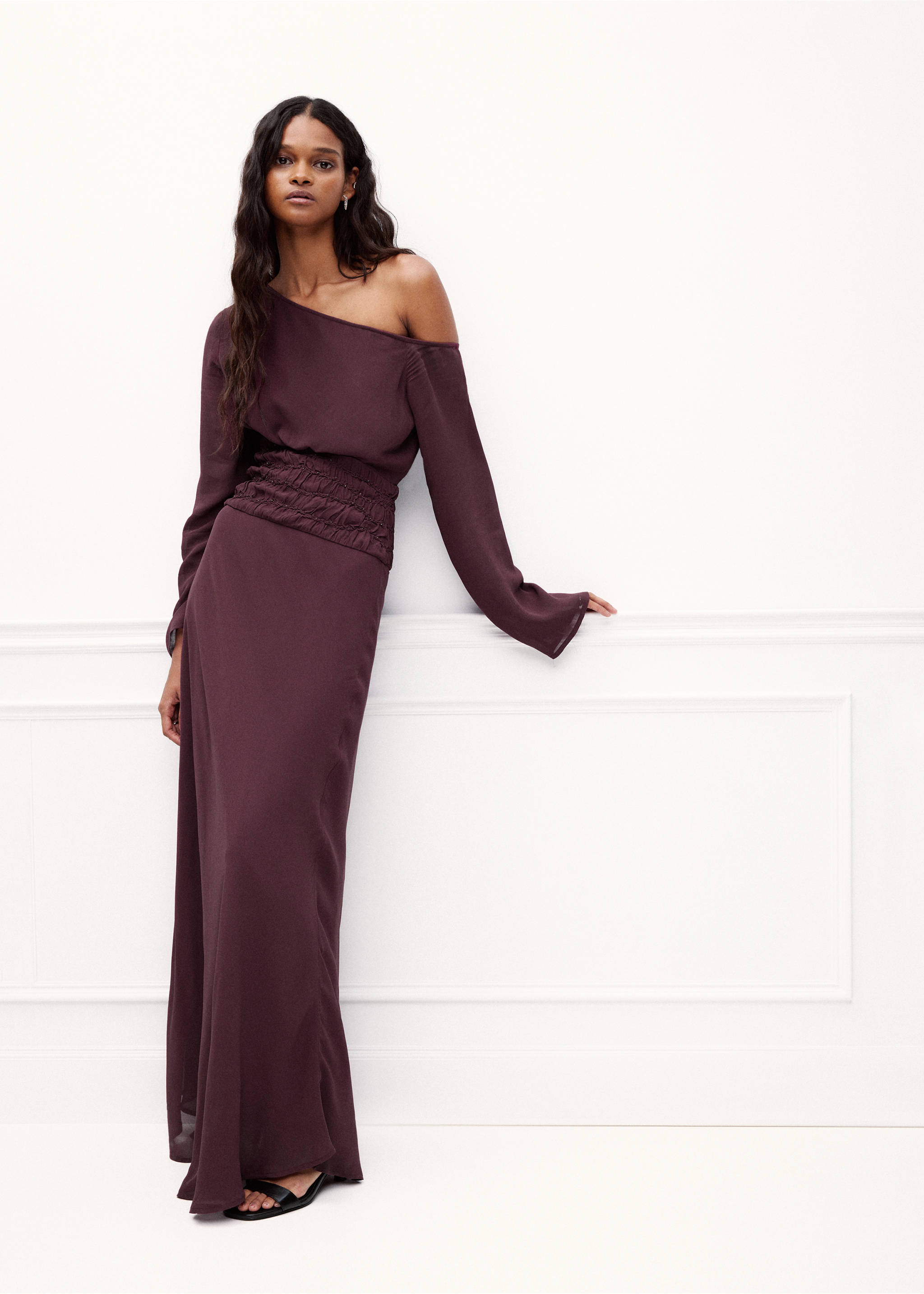 Off shoulder dress - General plane, Burgundy. Ref: 37088272-00.