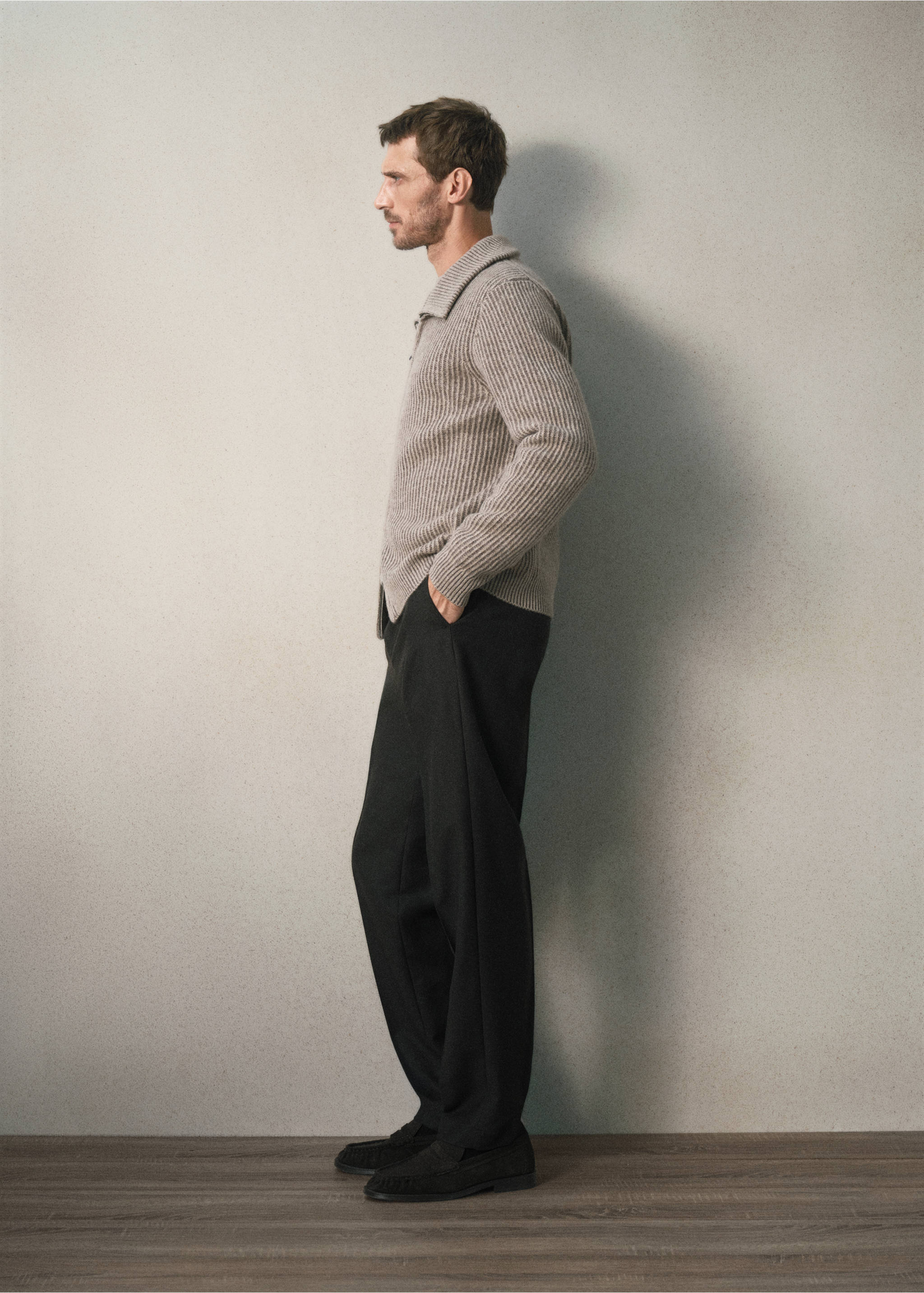 Ribbed wool cardigan with zips - Details of the article 2, Beige. Ref: 37088273-00.
