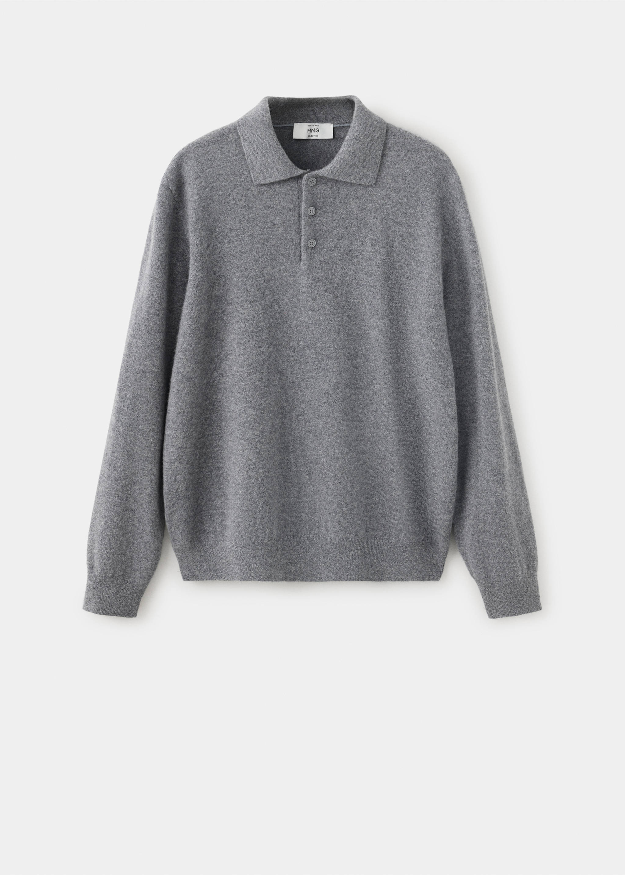 100% cashmere knitted polo shirt - Article without model, Medium Heather Grey. Ref: 37088274-00.