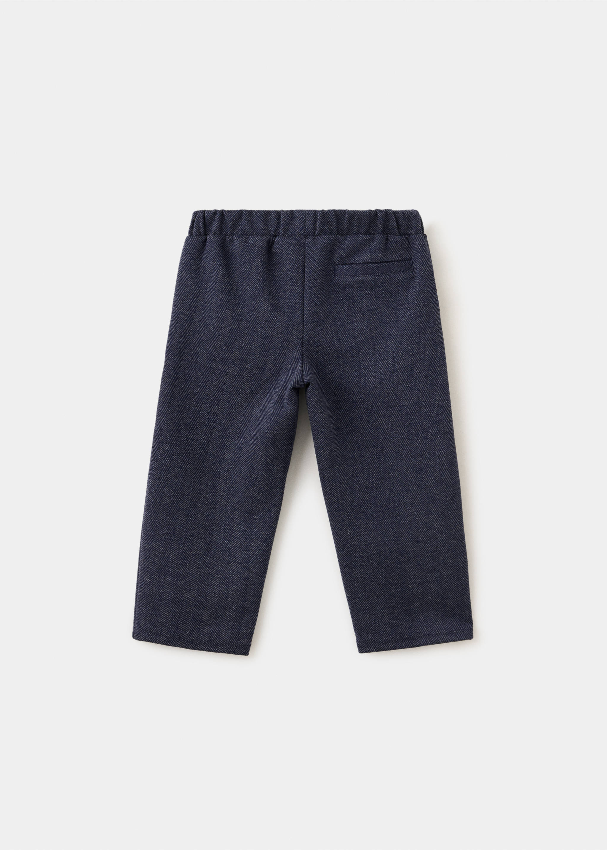 Dark blue children's trousers in a herringbone fabric, back view., Navy. Ref: 37088281-00.