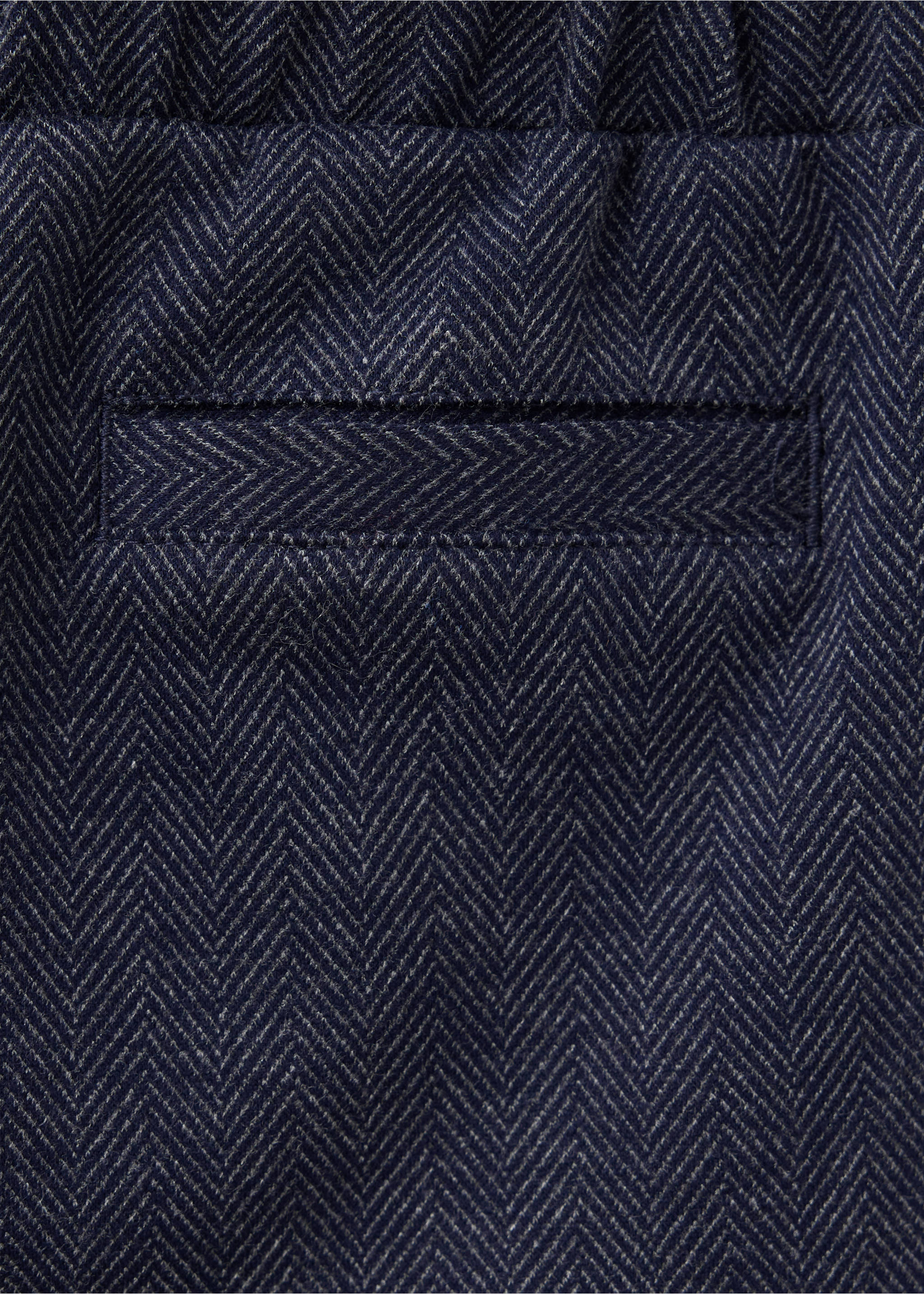 Navy blue and white herringbone trousers fabric detail., Navy. Ref: 37088281-00.