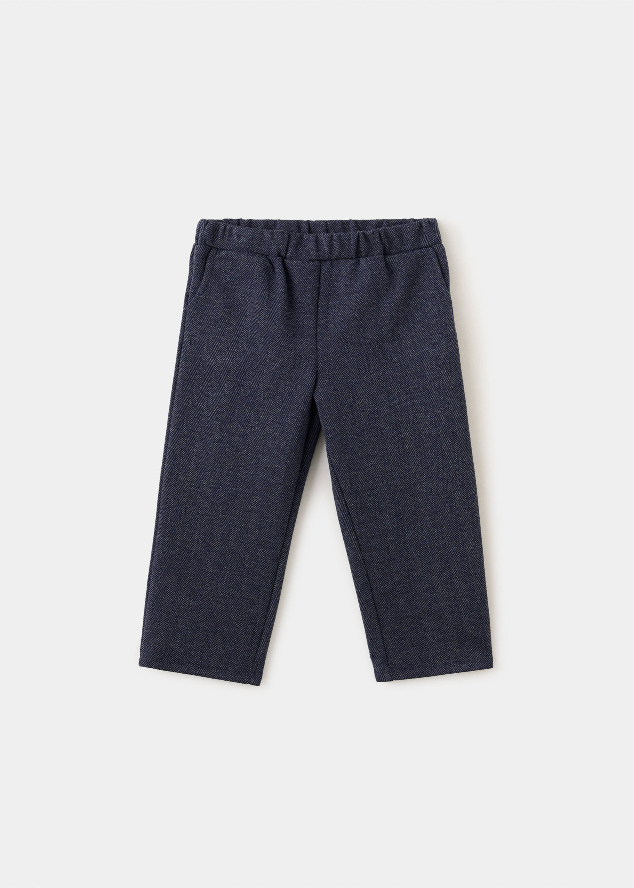 Dark navy blue children's herringbone trousers with an elasticated waist., Navy. Ref: 37088281-00.
