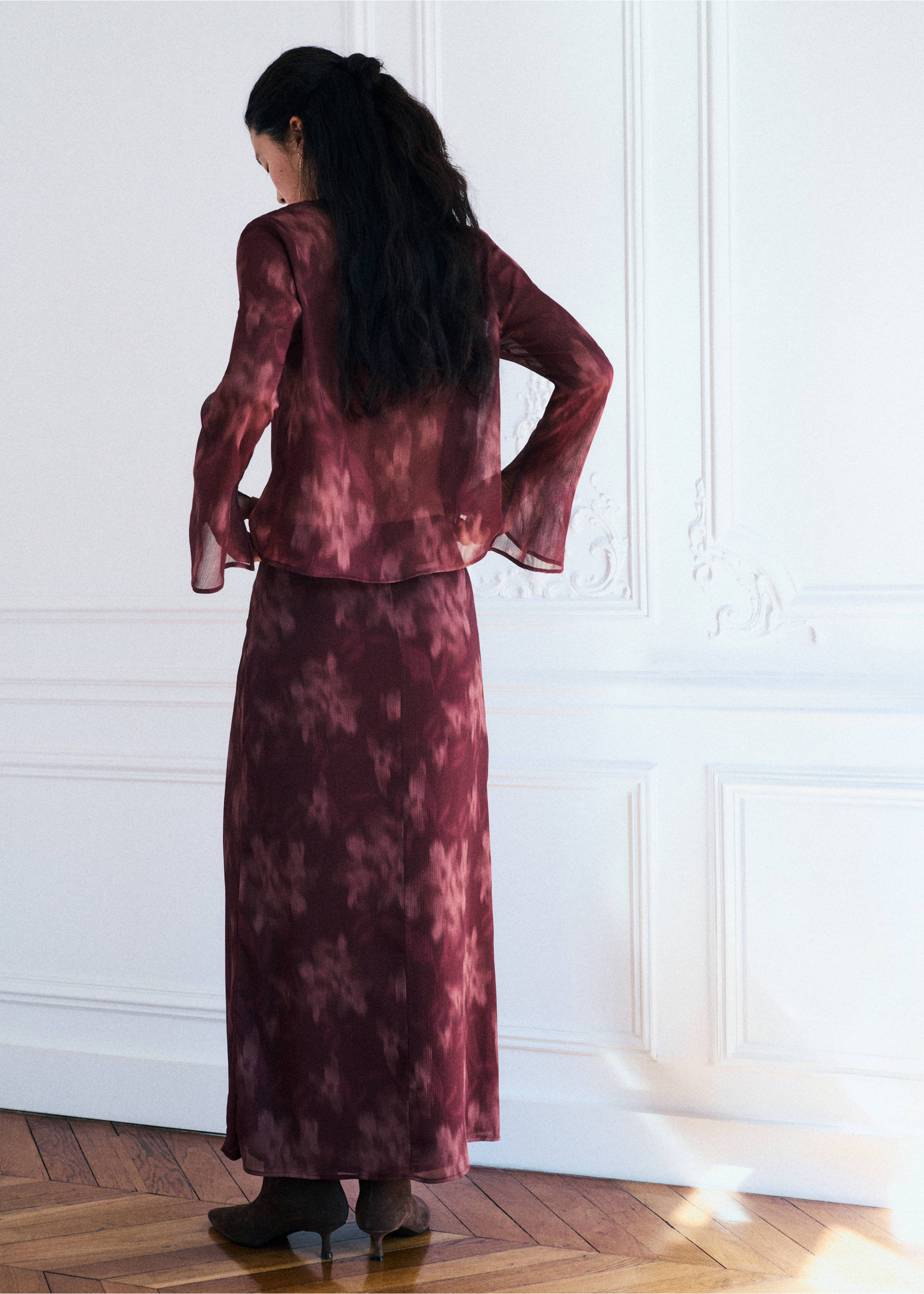 Floral chiffon skirt - Reverse of the article, Pink. Ref: 37088282-00.