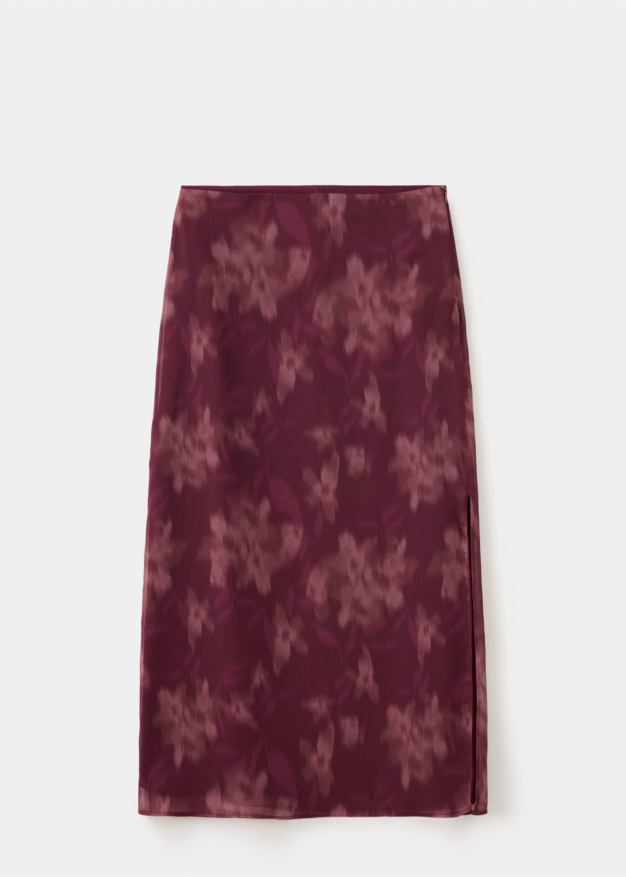 Burgundy floral midi skirt with a slim silhouette and side slit., Pink. Ref: 37088282-00.