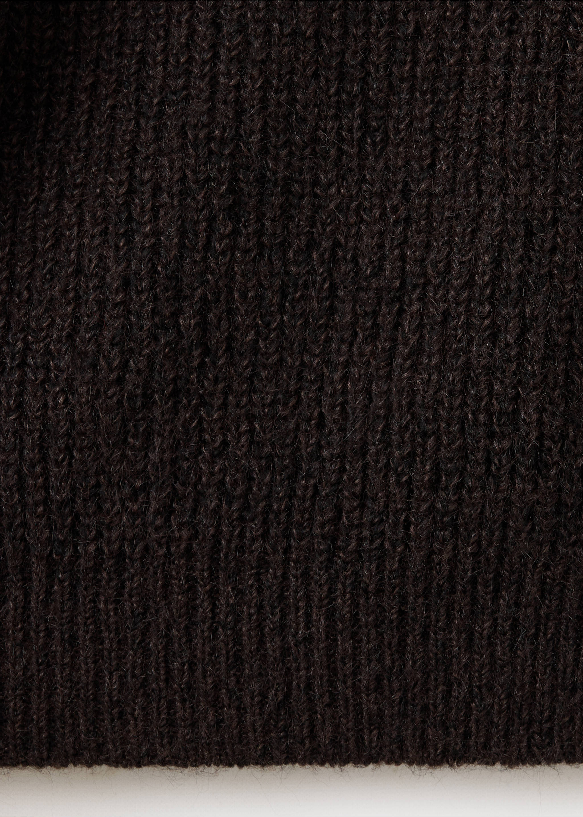 Close-up of a dark brown teen cardigan showing its ribbed knit texture., Brown. Ref: 37088285-00.