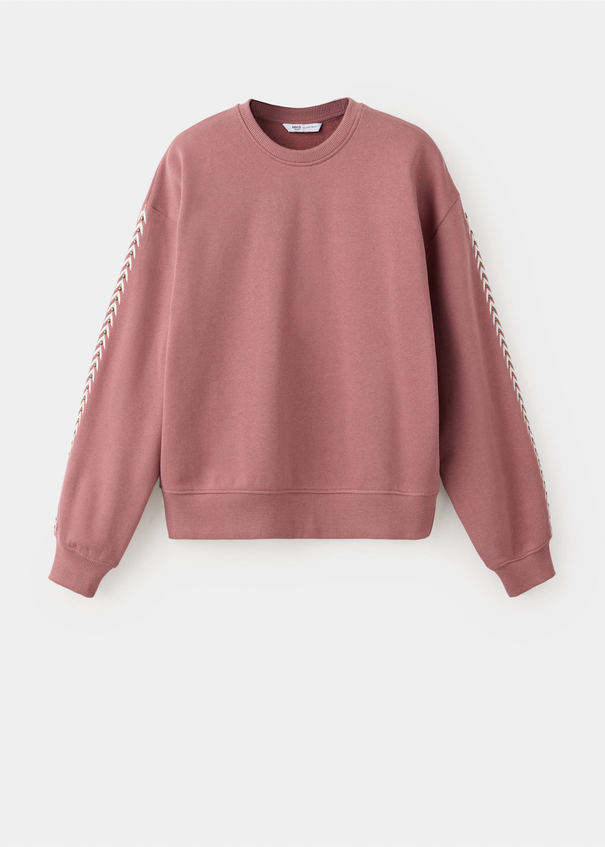 Sudadera malva de cuello redondo con ribete tejido en las mangas, Rosa. Ref: 37088286-00.