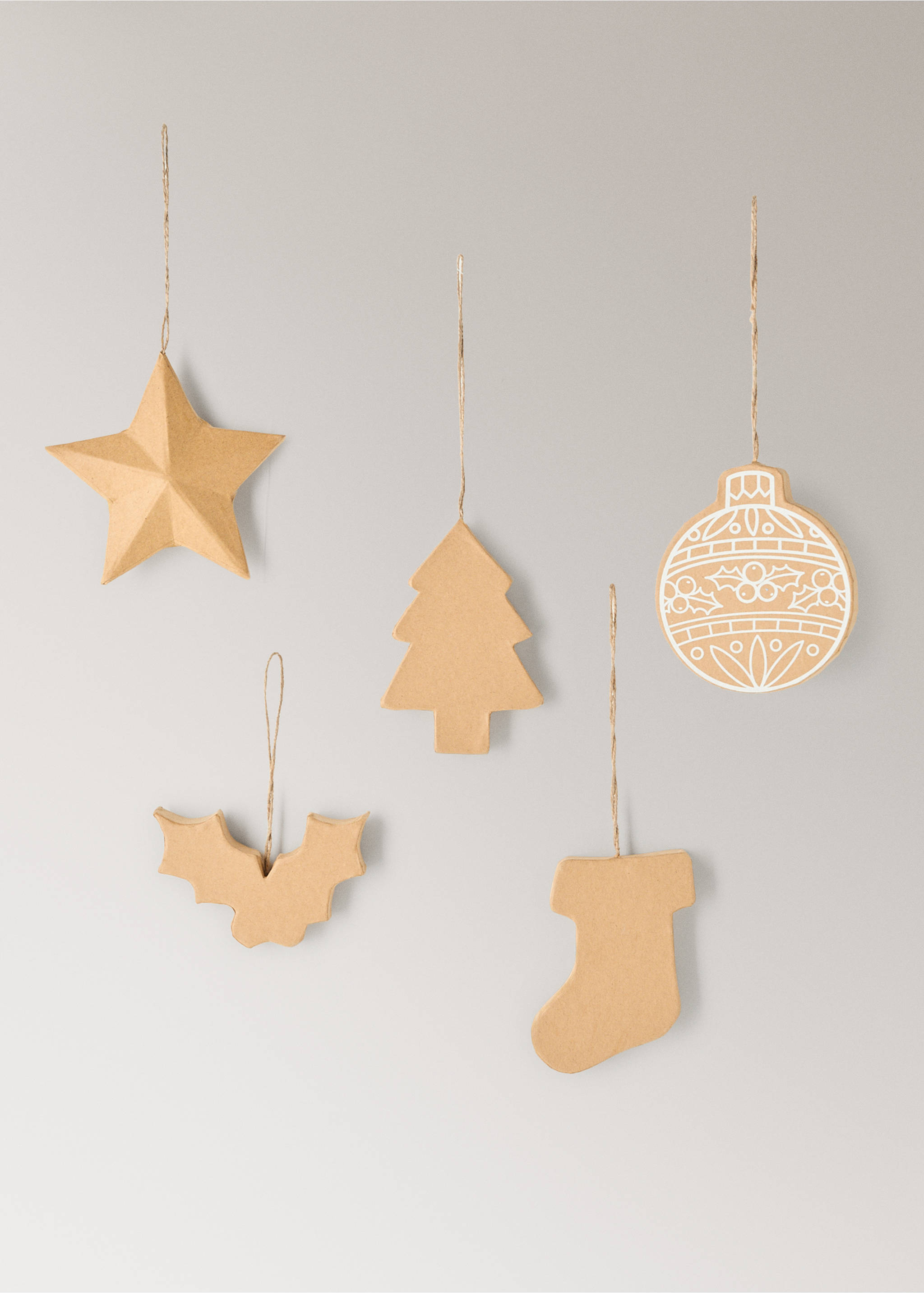 Set mit 5 Weihnachtsdekorationen aus Karton - Detail des Artikels 3, Braun. Ref: 37088631-00.