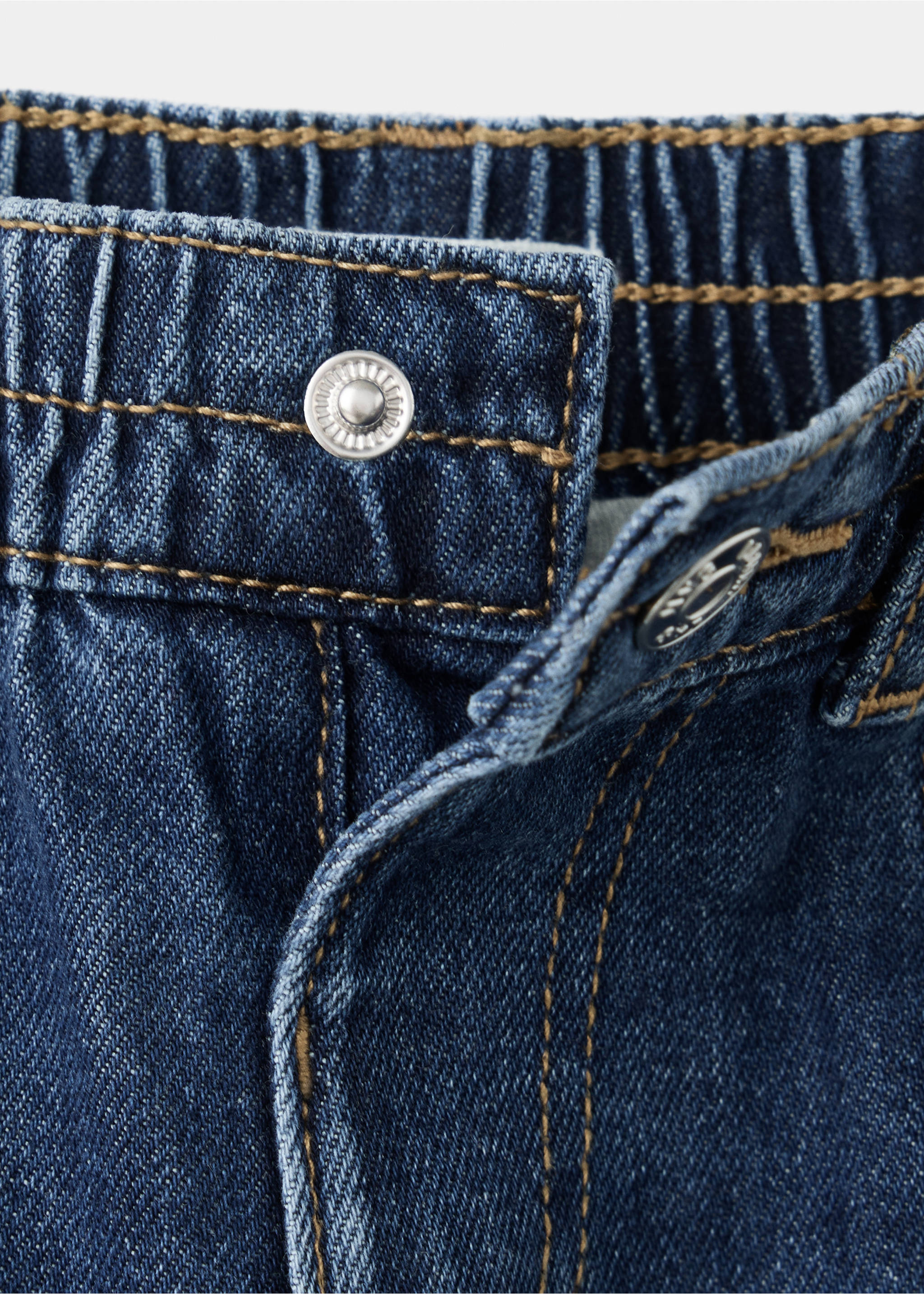 Gerade Jeans mit elastischem Bund - Detail des Artikels 8, Dunkelblau. Ref: 37088633-00.