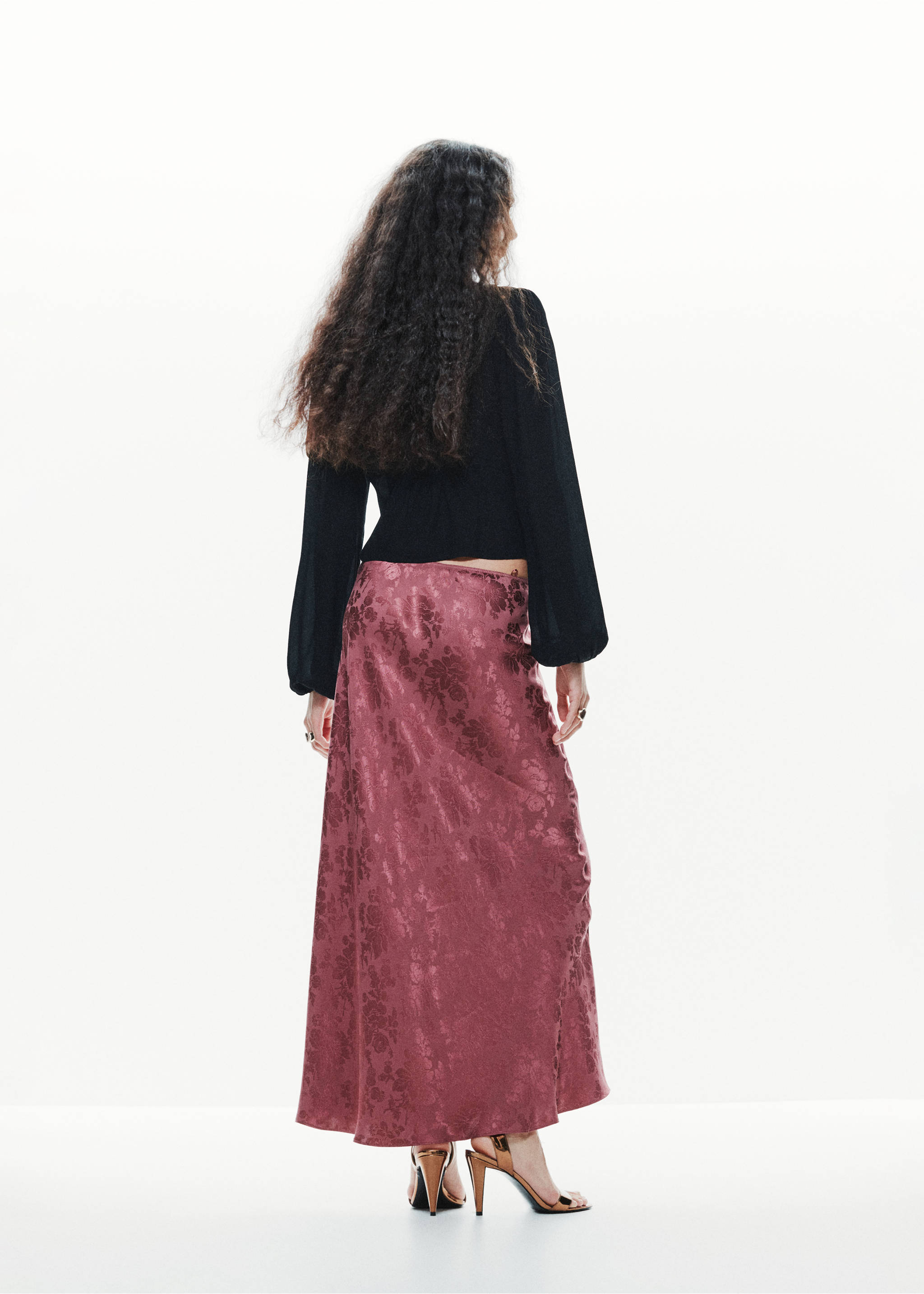 Pink floral maxi skirt, shown from the back, Pink. Ref: 37089119-00.