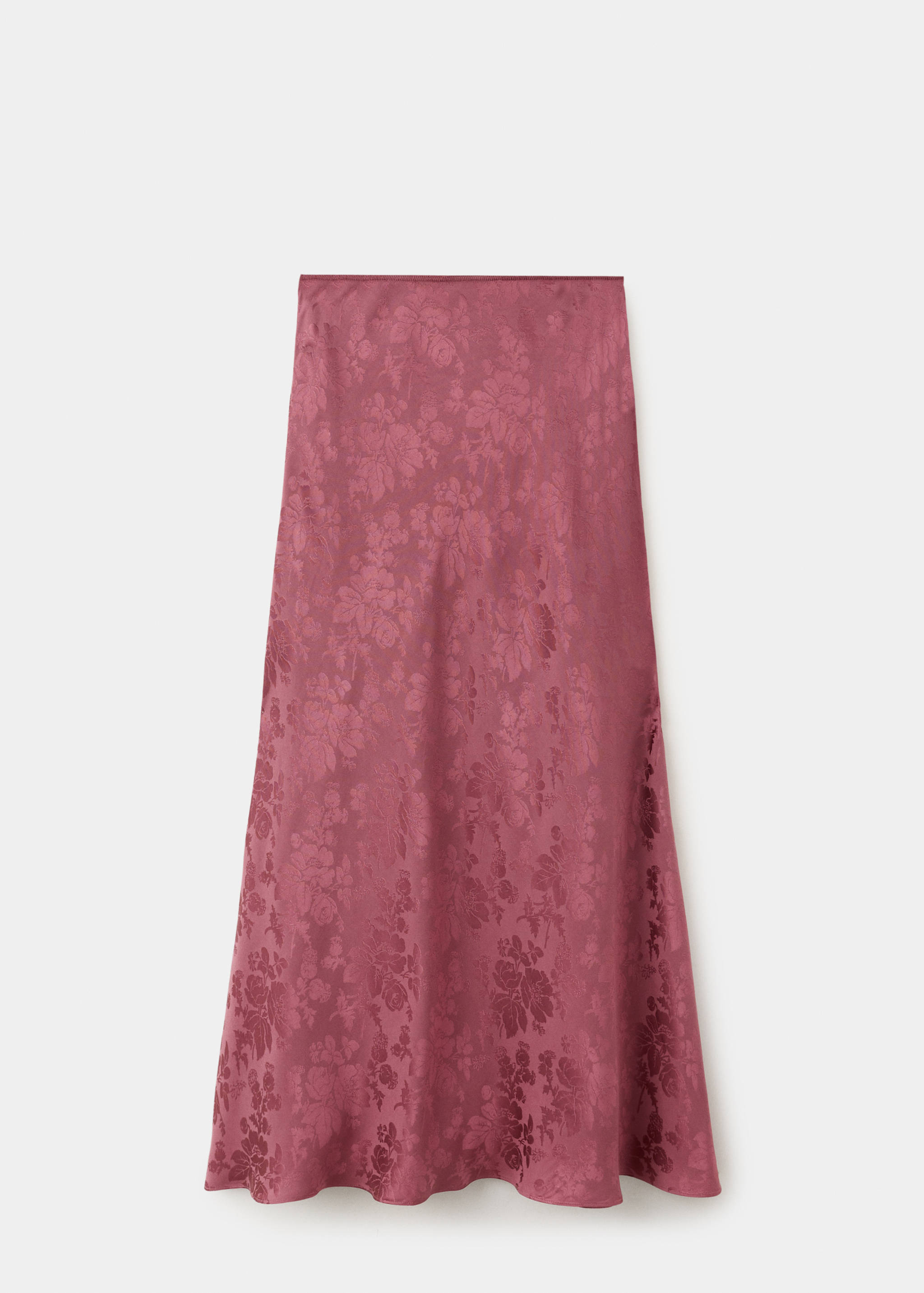 Dusty rose floral jacquard midi skirt with an A-line silhouette.
