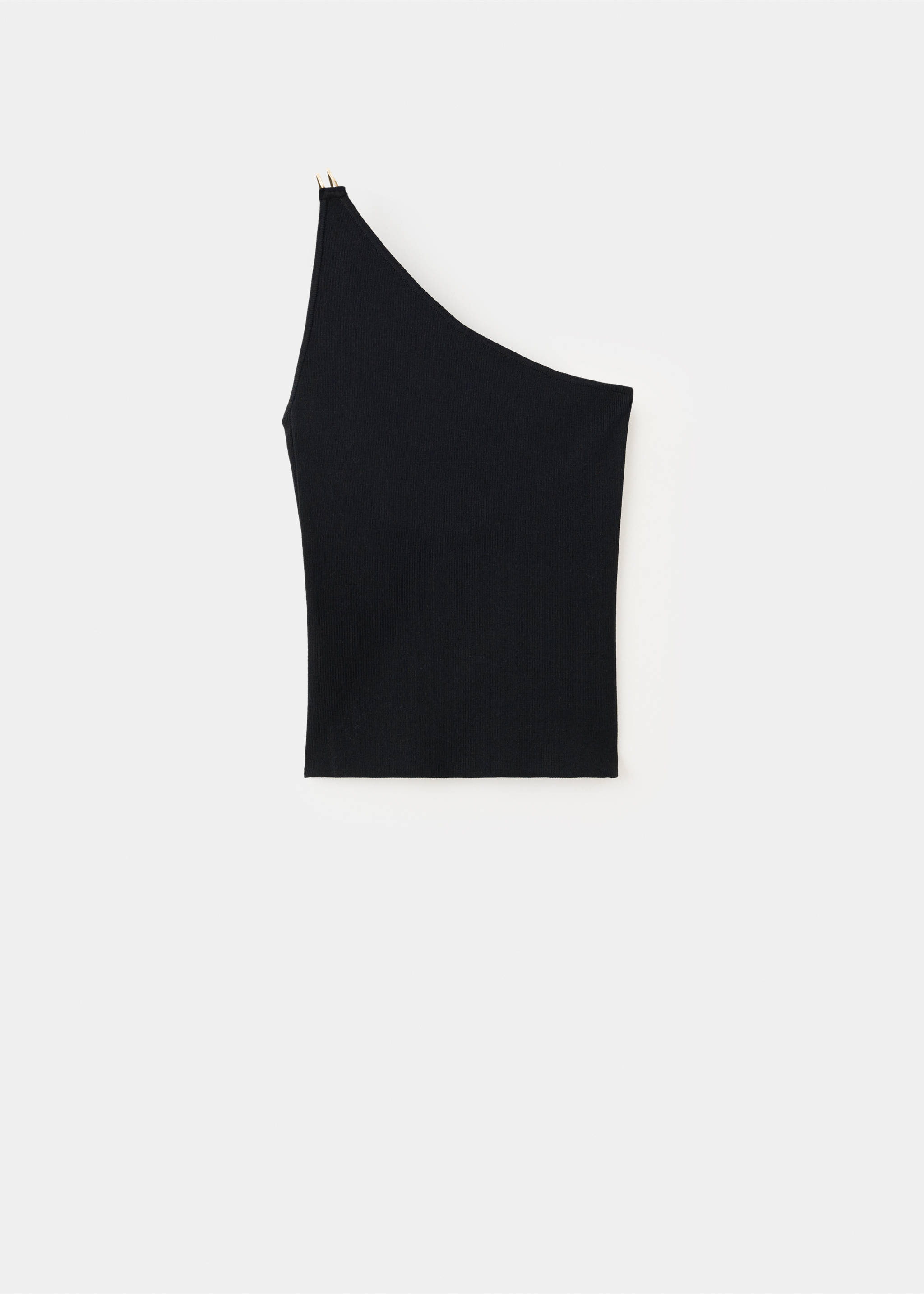 Black one-shoulder top with metallic ring strap details., Black. Ref: 37089120-00.