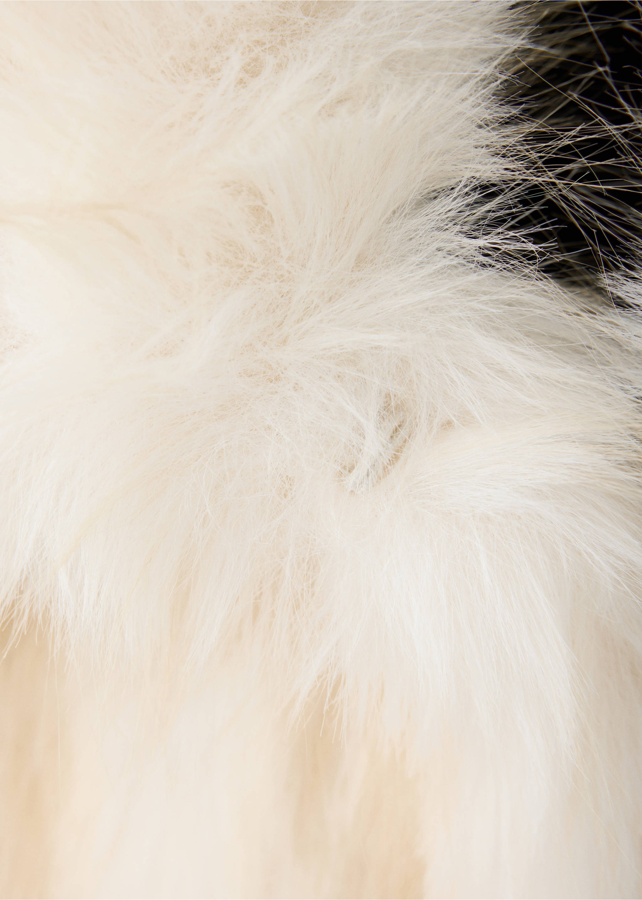 Close-up of white and cream faux-fur jacket fabric texture., White. Ref: 37089126-00.