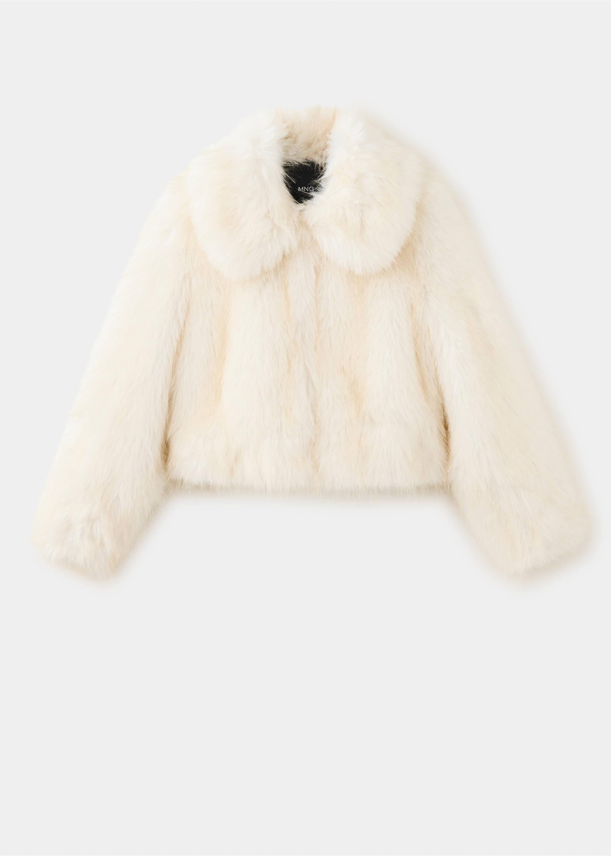 Cream faux-fur cropped jacket with a wide rounded collar and long sleeves., White. Ref: 37089126-00.