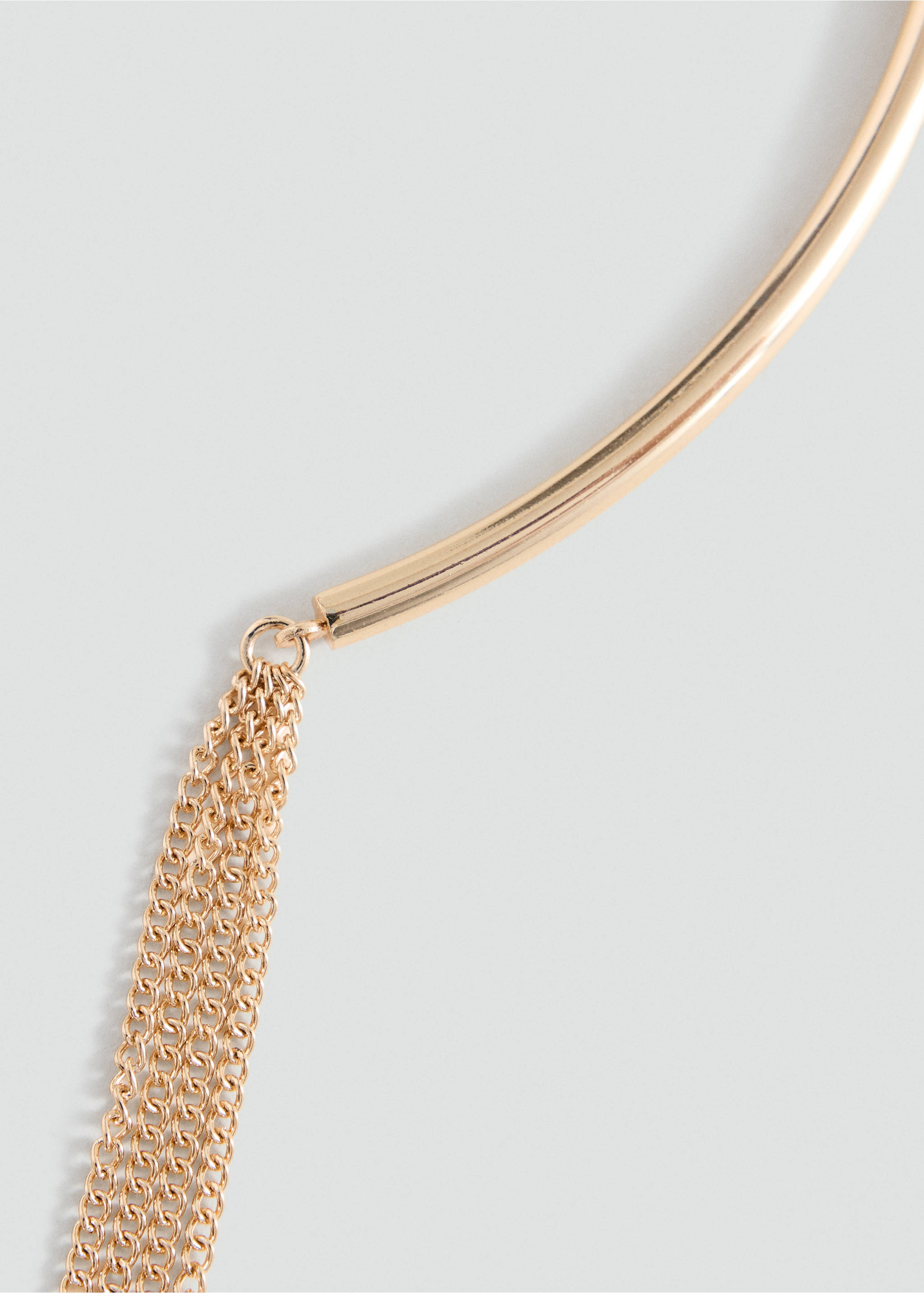 Gold-toned metallic collar necklace with a delicate chain tassel detail., Gold. Ref: 37089131-00.