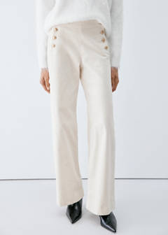 Velvet trousers with buttons — Ecru 1